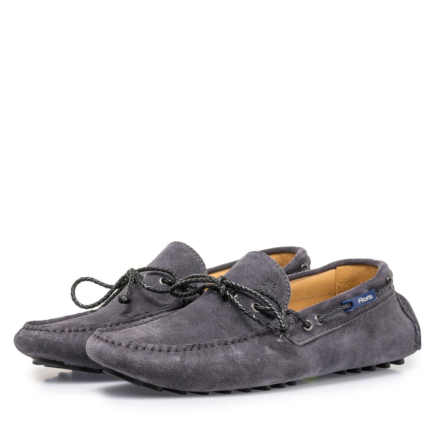 15214/10 - Dark grey suede leather moccasin with print 15214/10 - Dark grey suede leather moccasin with print