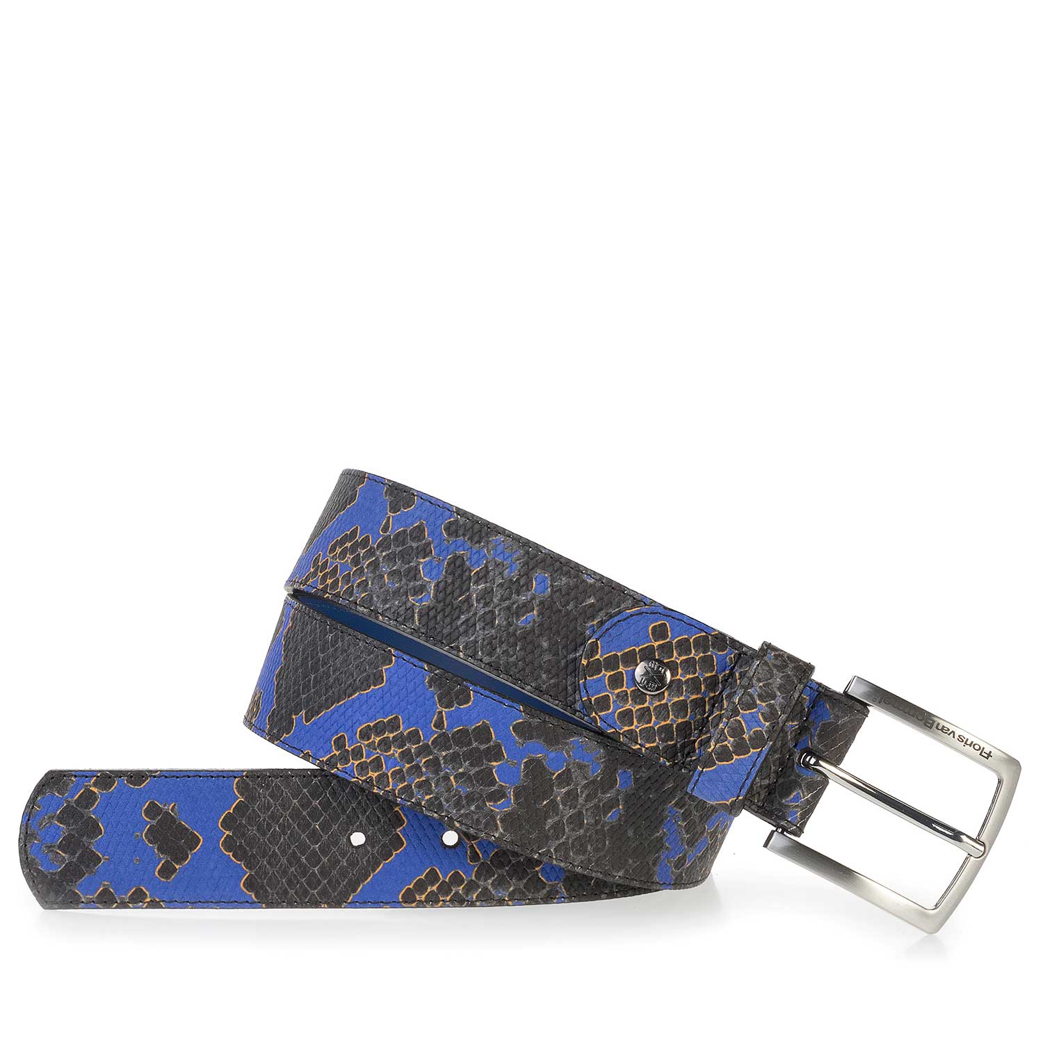 75184/19 - Premium blue leather belt with a snake print 75184/19 - Premium blue leather belt with a snake print