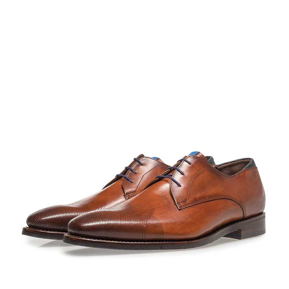 18184/00 - Dark cognac-coloured calf leather lace shoe with laser-cut pattern 18184/00 - Dark cognac-coloured calf leather lace shoe with laser-cut pattern