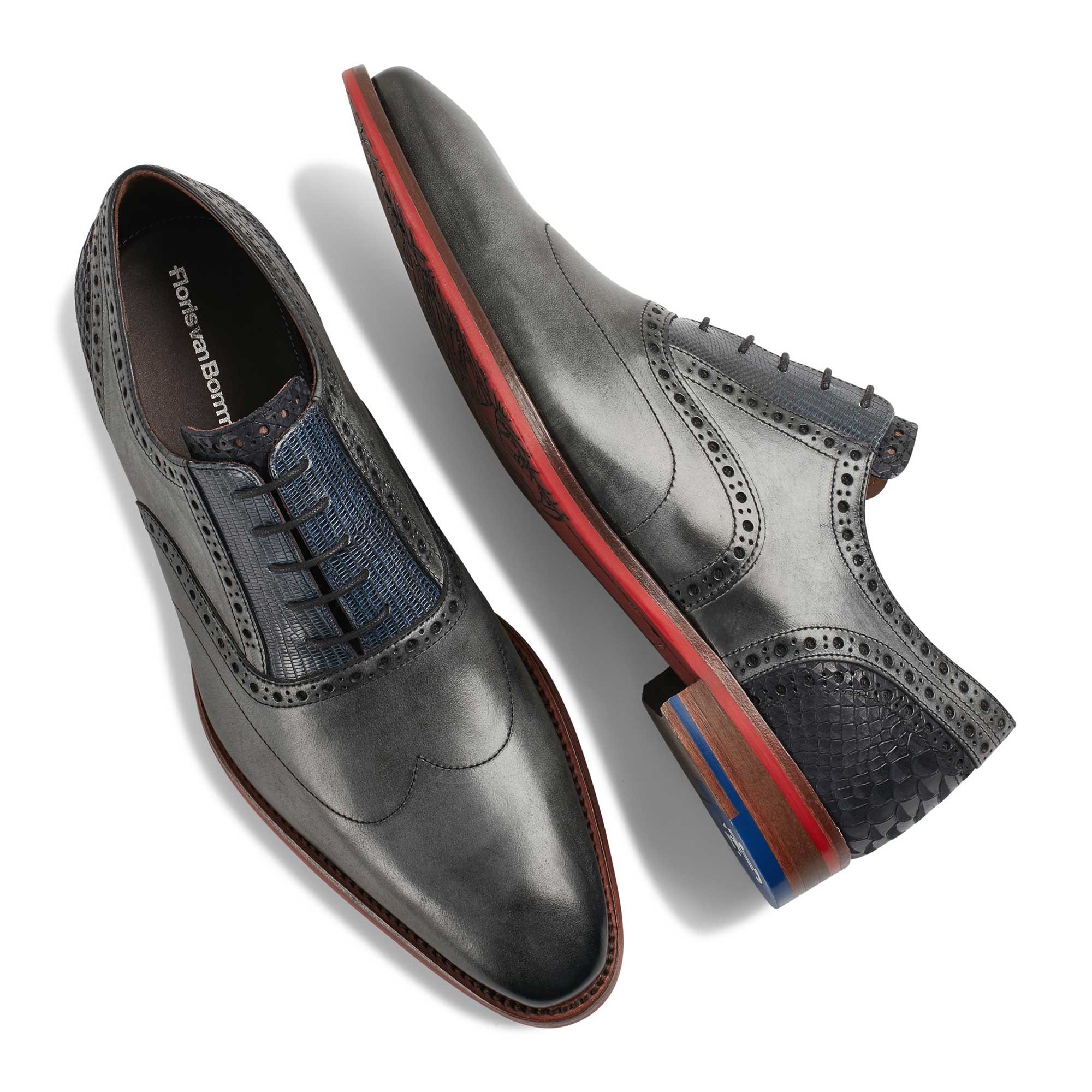 Grey Leather Lace Shoe 01 With A Red Sole Floris Van Bommel