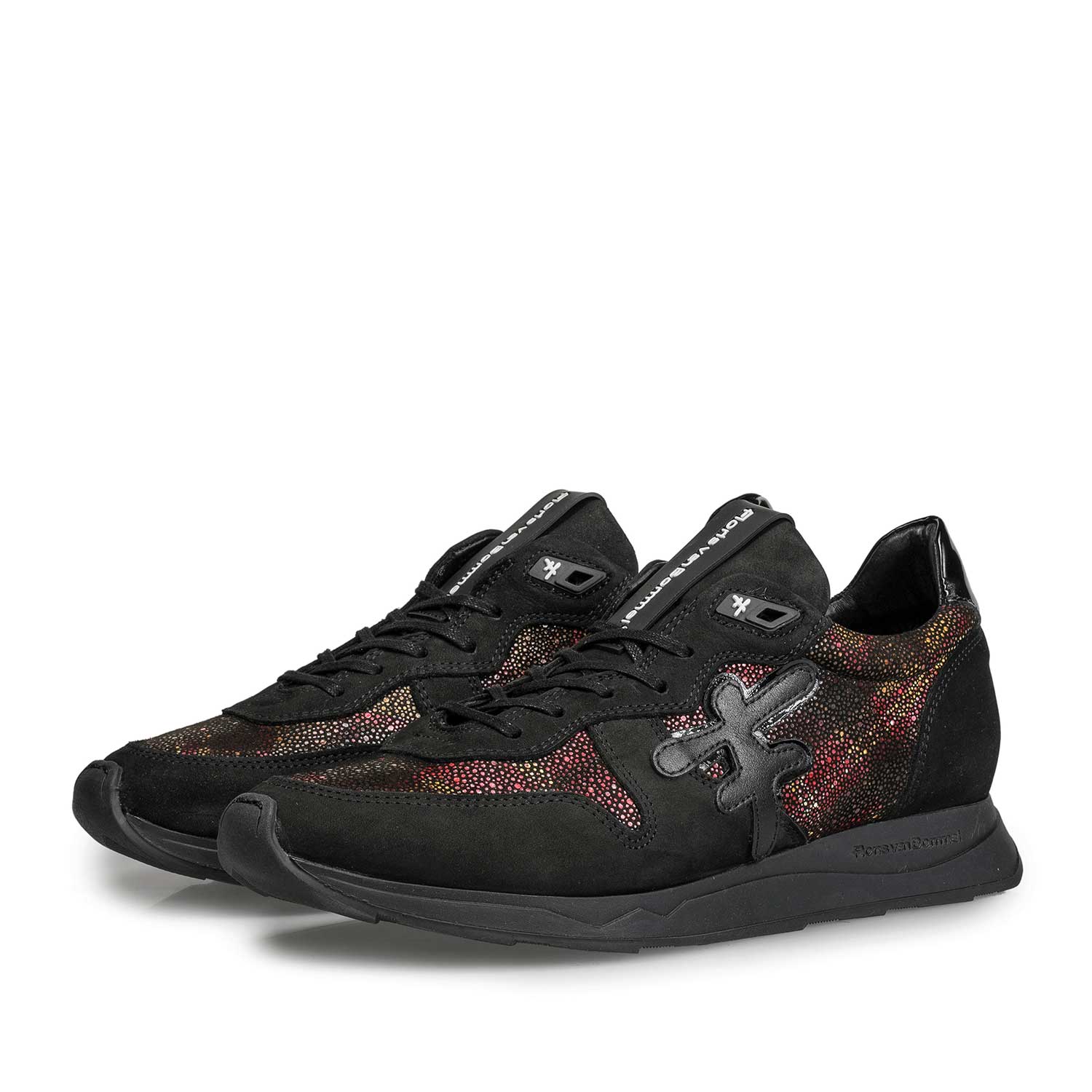 85255/05 - Black leather sneaker with check pattern 85255/05 - Black leather sneaker with check pattern