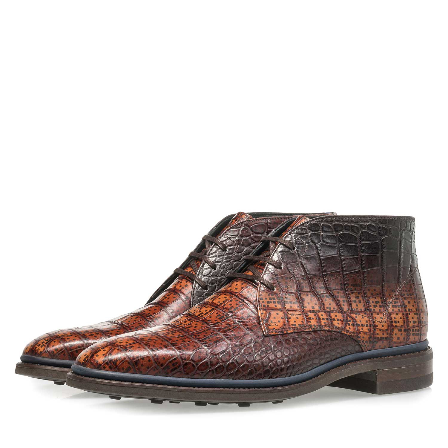 Premium cognac-coloured croco leather lace shoe 10623/01 | Floris van ...