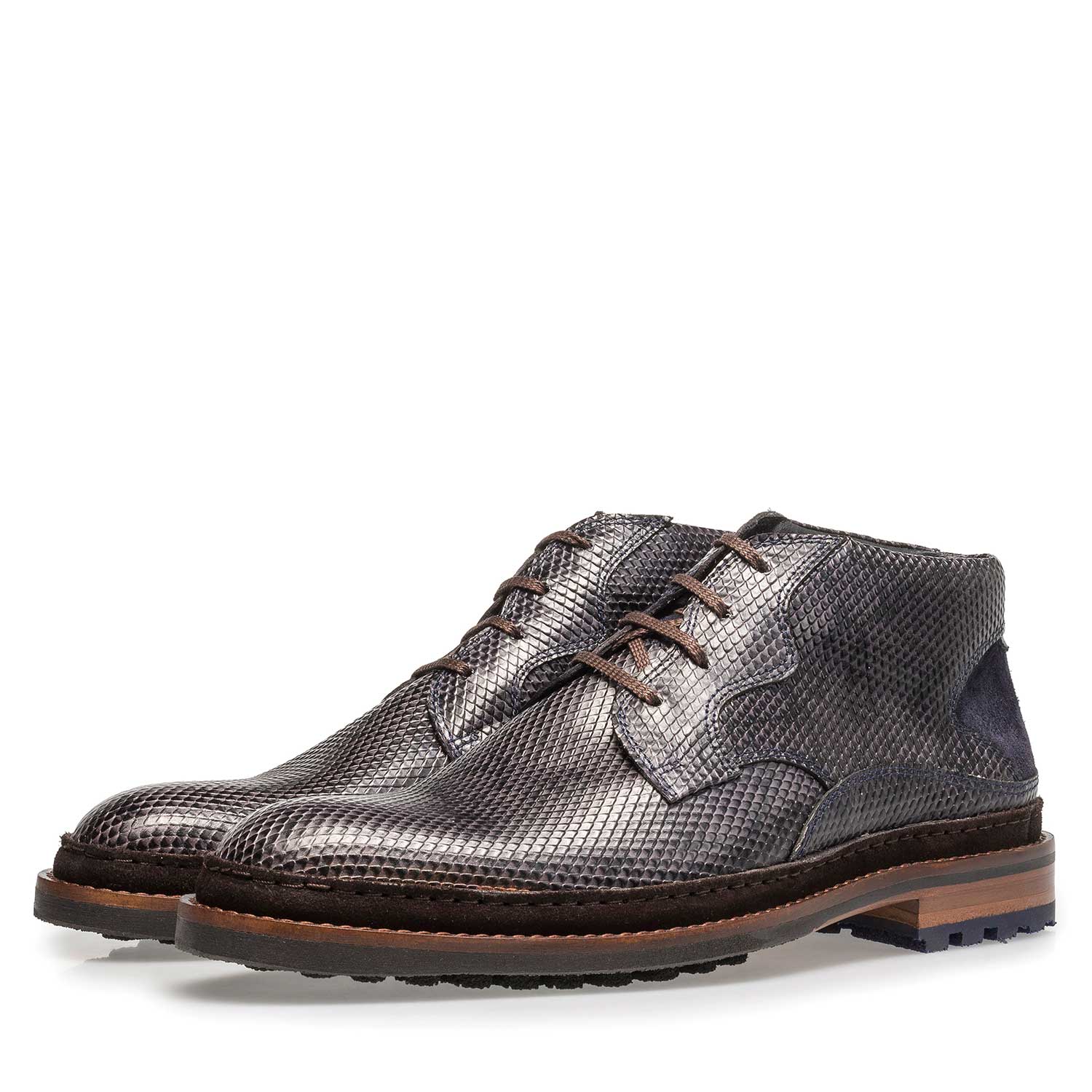 10509/07 - Dark grey leather lace boot with snake print 10509/07 - Dark grey leather lace boot with snake print