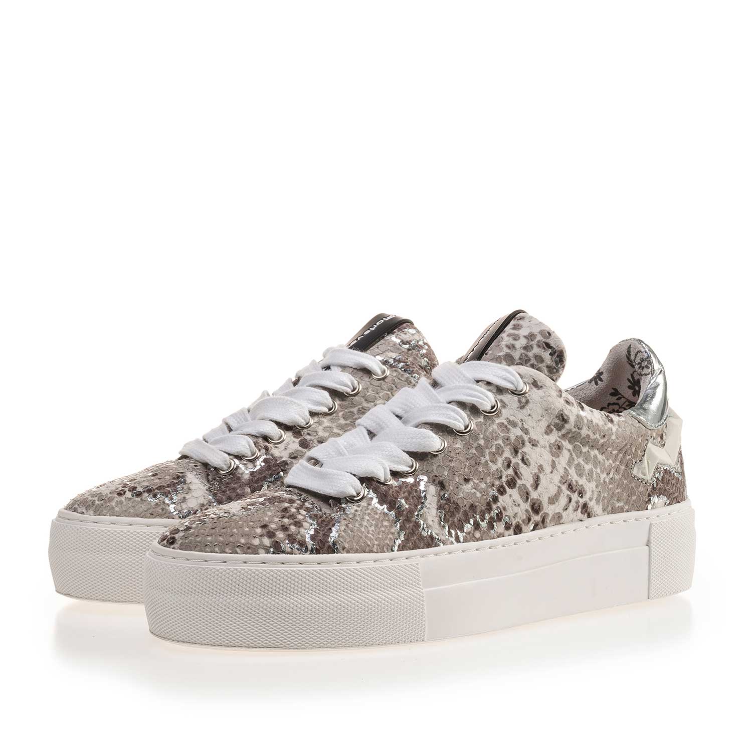 85234/05 - Taupe-coloured snake print leather sneaker 85234/05 - Taupe-coloured snake print leather sneaker