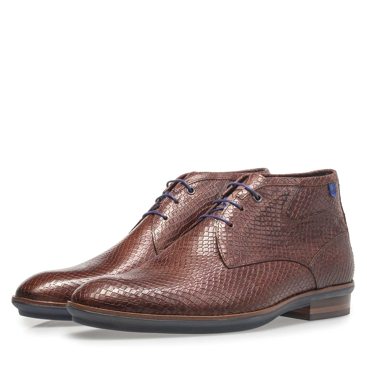10156/19 - Cognac-coloured leather lace shoe with snake print 10156/19 - Cognac-coloured leather lace shoe with snake print