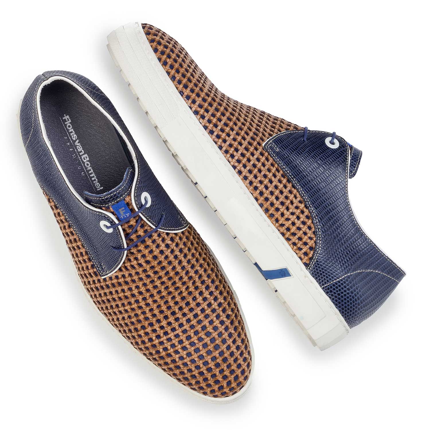 14087/01 - Premium blue braided leather sneaker 14087/01 - Premium blue braided leather sneaker