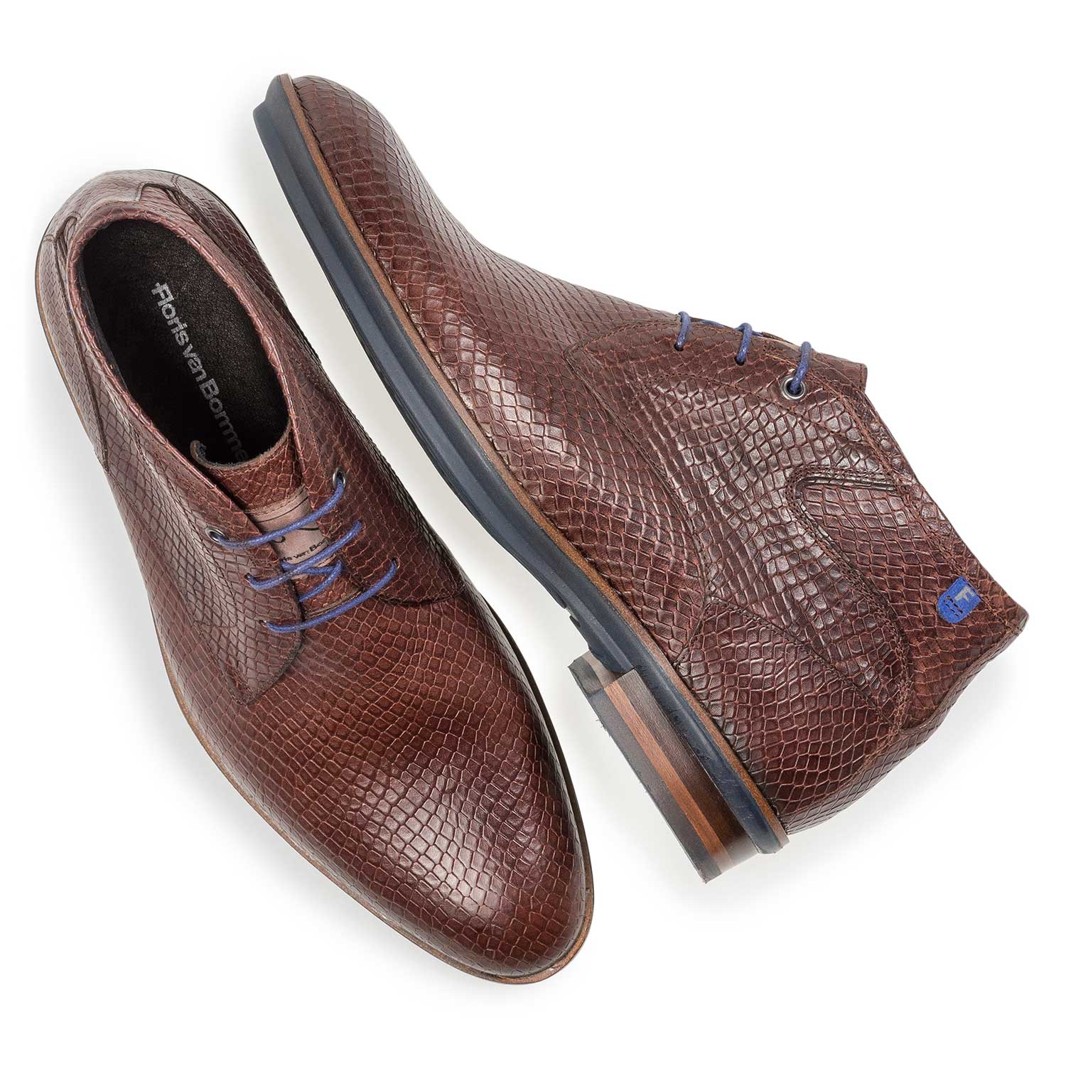 10156/19 - Cognac-coloured leather lace shoe with snake print 10156/19 - Cognac-coloured leather lace shoe with snake print