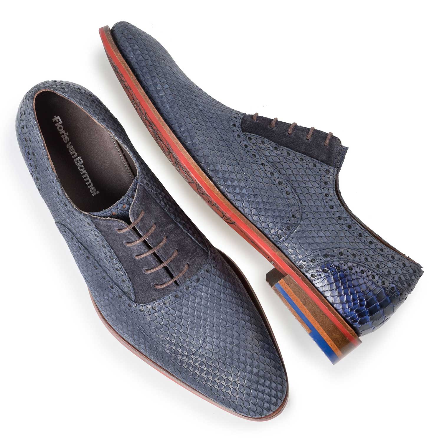 19119/01 - Blue nubuck leather lace shoe with snake print 19119/01 - Blue nubuck leather lace shoe with snake print