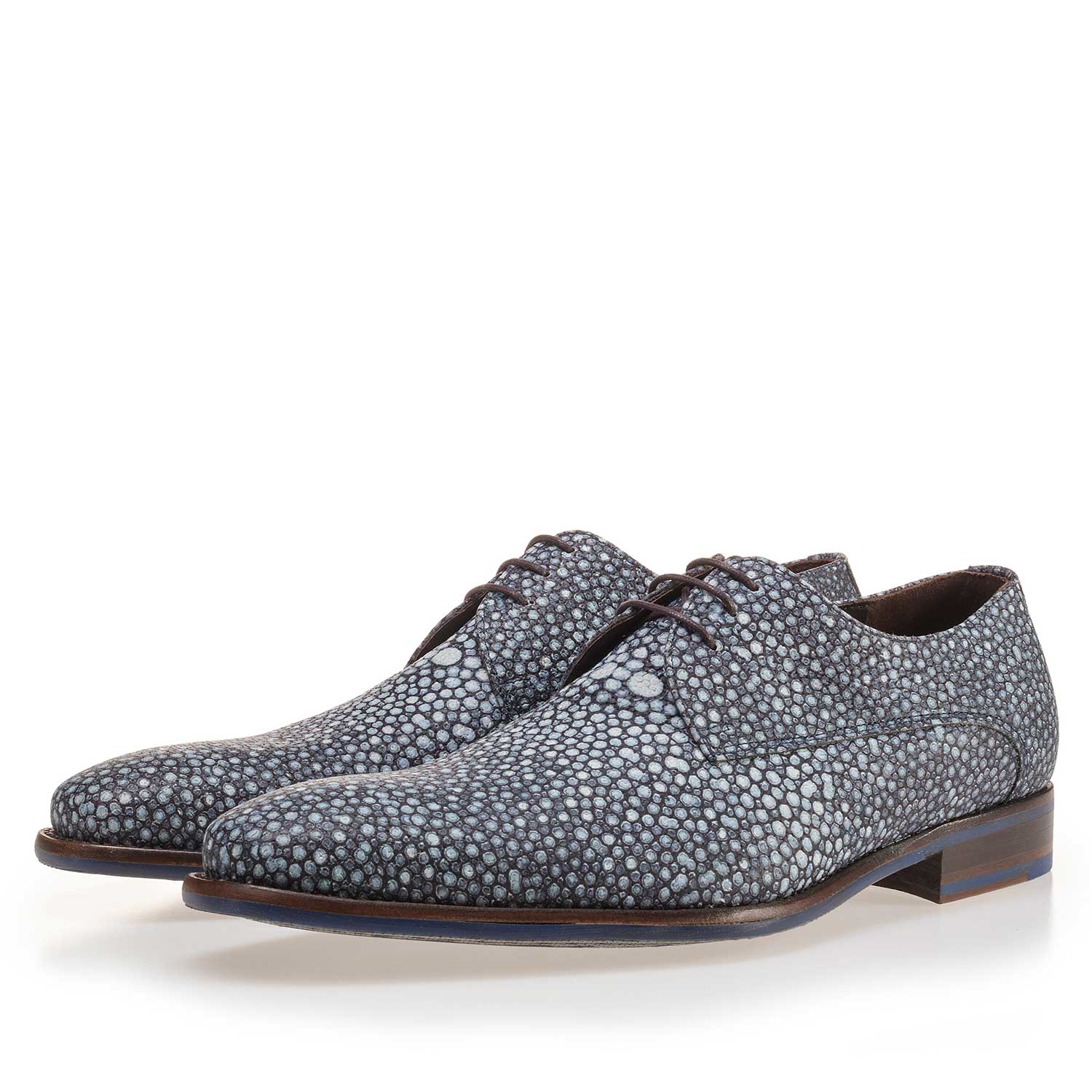 14194/03 - Blue, patterned calf's leather lace shoe 14194/03 - Blue, patterned calf's leather lace shoe