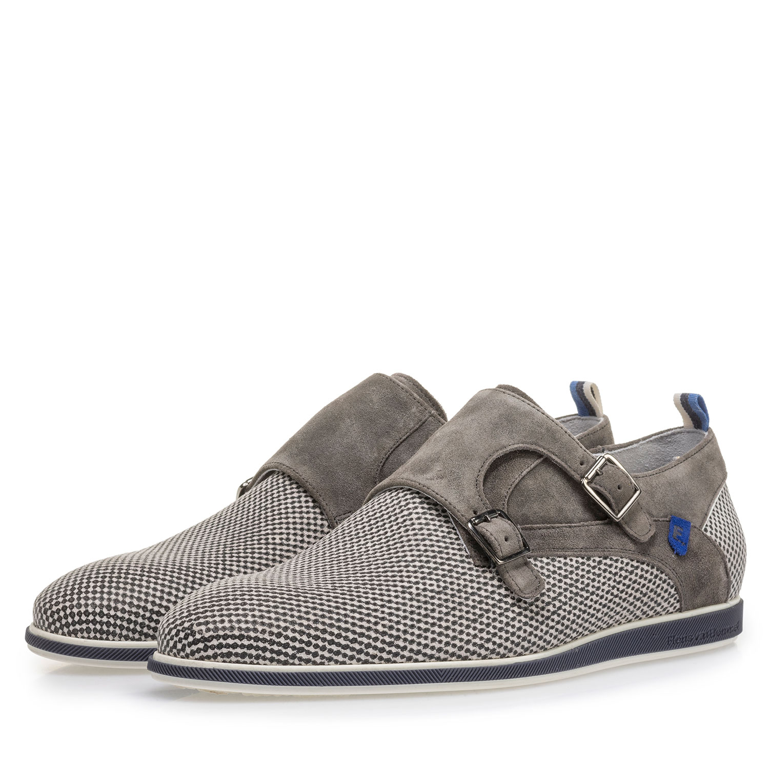 12201/12 - Grey suede leather monk strap with print 12201/12 - Grey suede leather monk strap with print