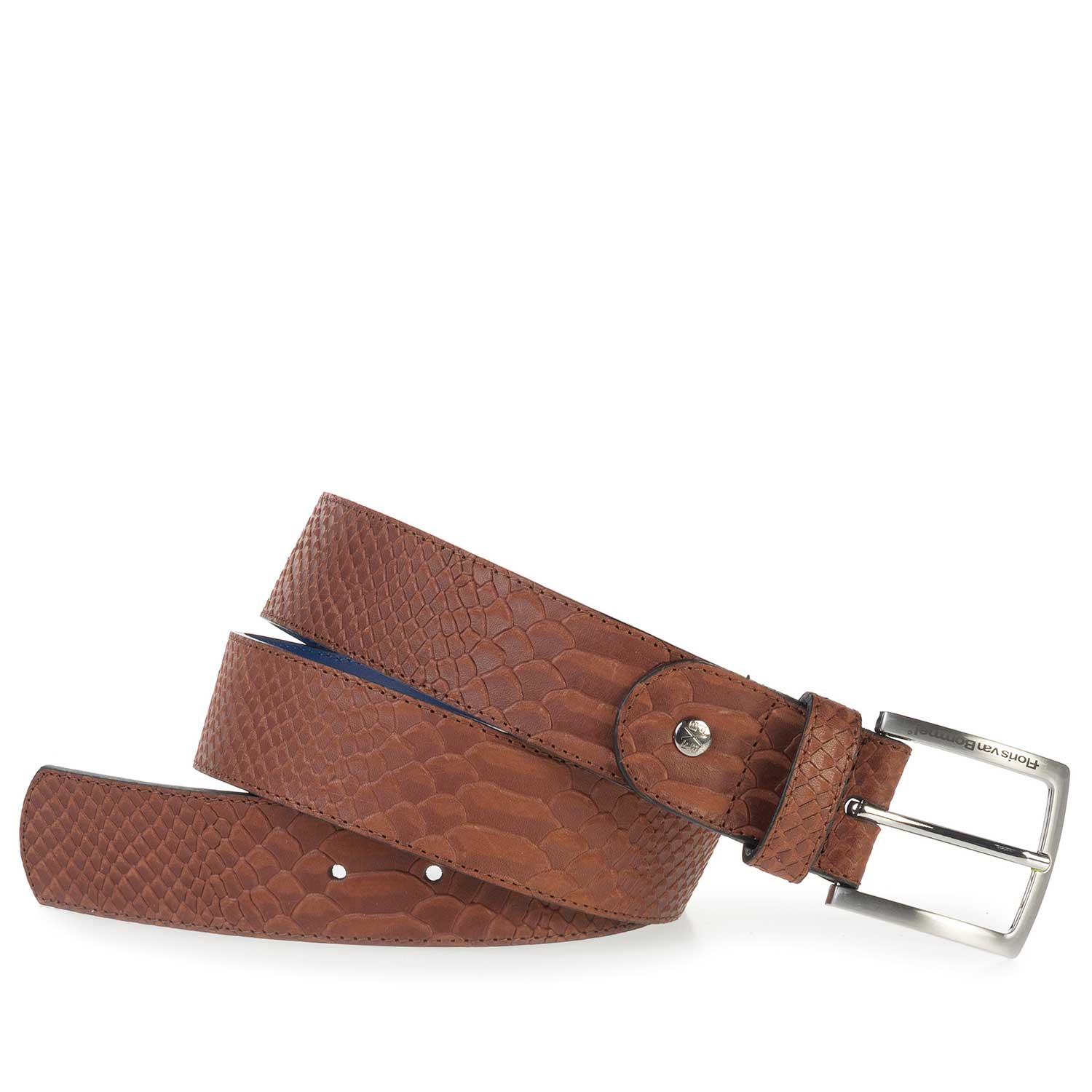 75184/06 - Cognac- coloured leather belt finished with a snake print 75184/06 - Cognac- coloured leather belt finished with a snake print