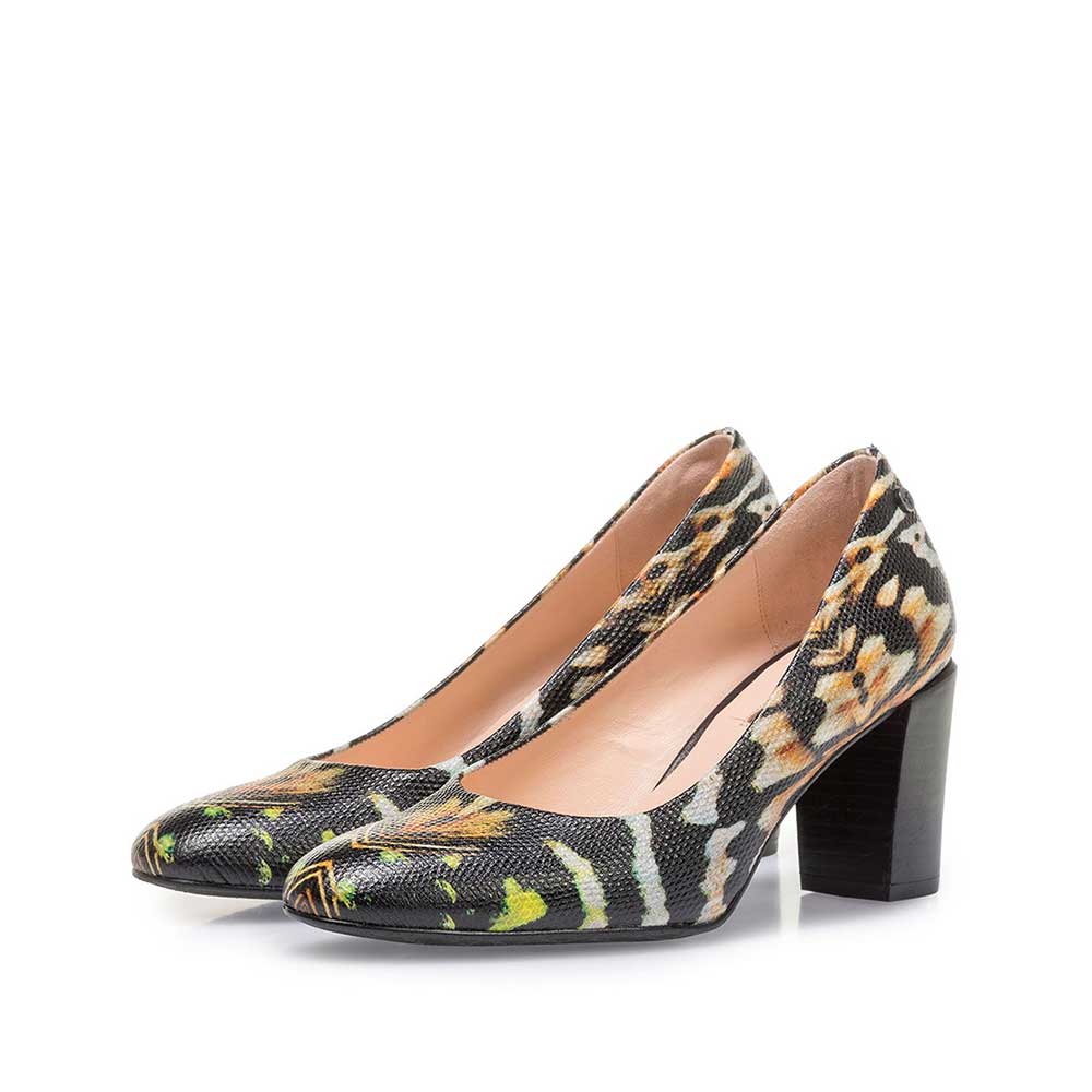 85536/05 - Black leather pumps with orange-coloured print 85536/05 - Black leather pumps with orange-coloured print