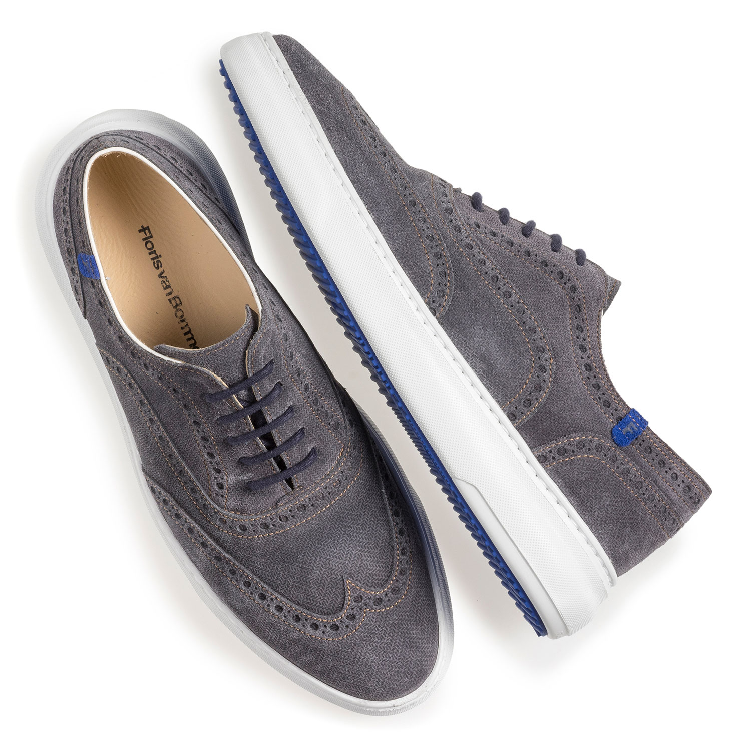 19400/08 - Dark grey suede leather lace shoe with print 19400/08 - Dark grey suede leather lace shoe with print