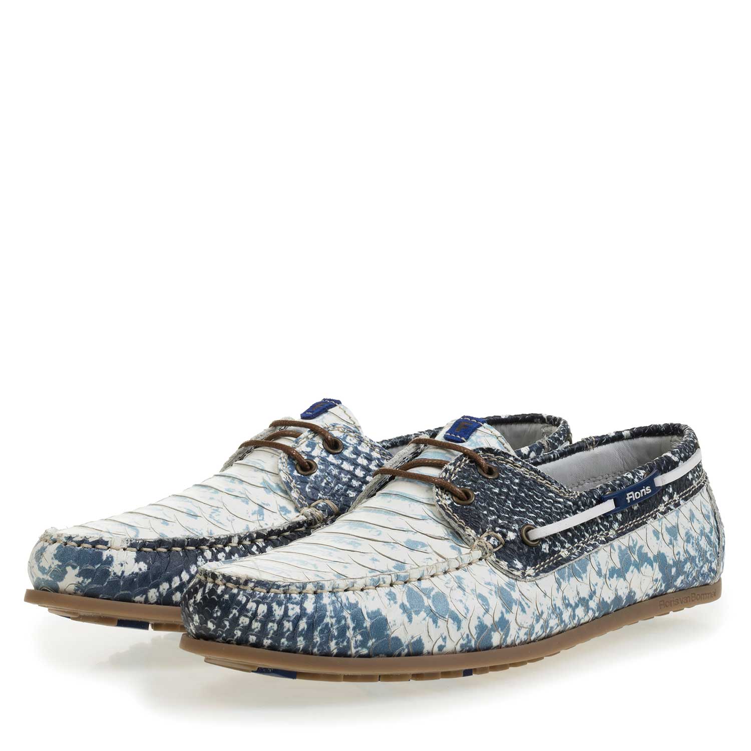 15035/06 - Dark blue leather boat shoe with snake print 15035/06 - Dark blue leather boat shoe with snake print