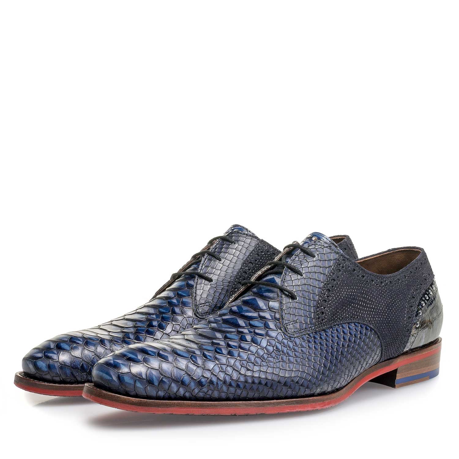 18106/00 - Blue snake print leather lace shoe 18106/00 - Blue snake print leather lace shoe