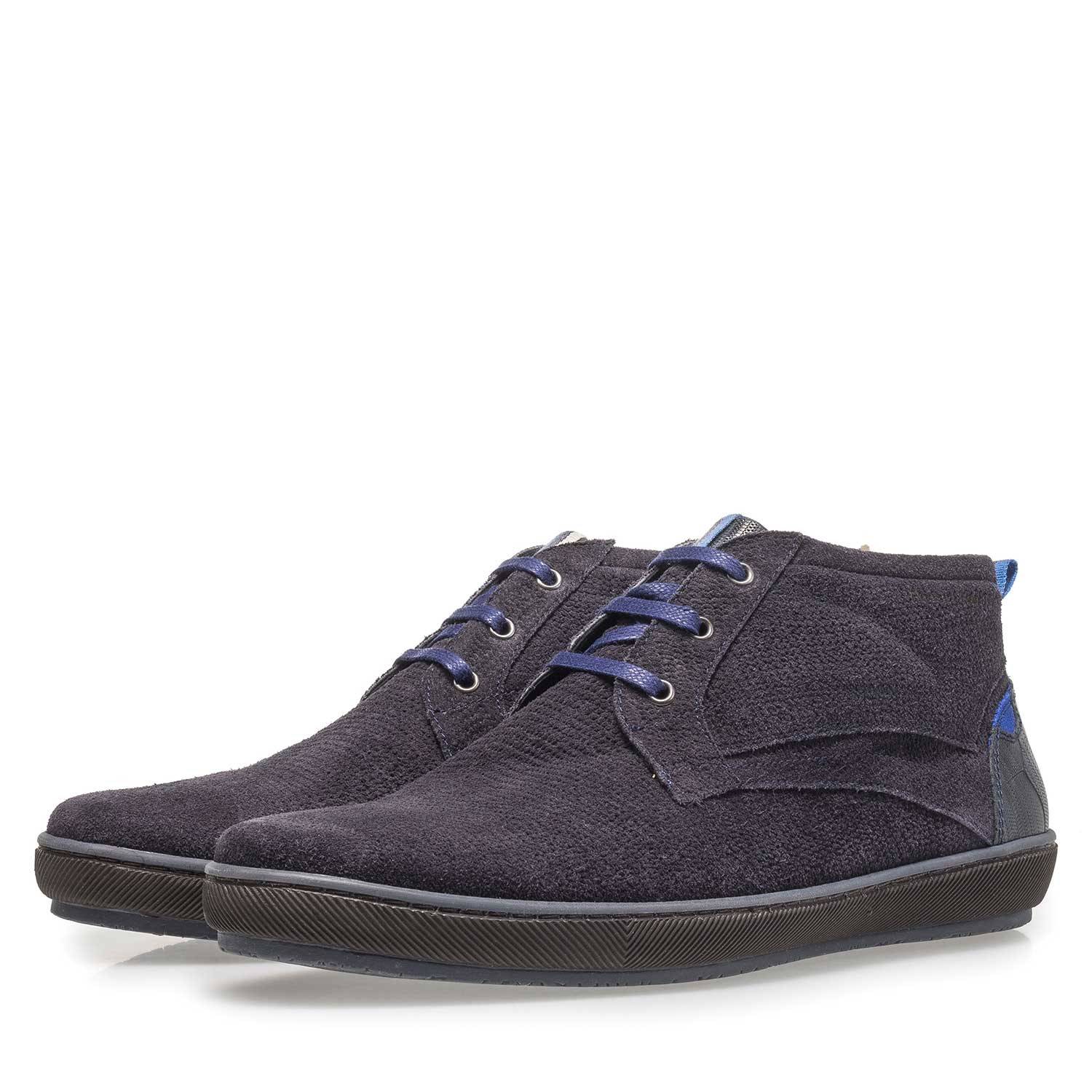 10074/12 - Dark blue printed suede leather lace shoe 10074/12 - Dark blue printed suede leather lace shoe