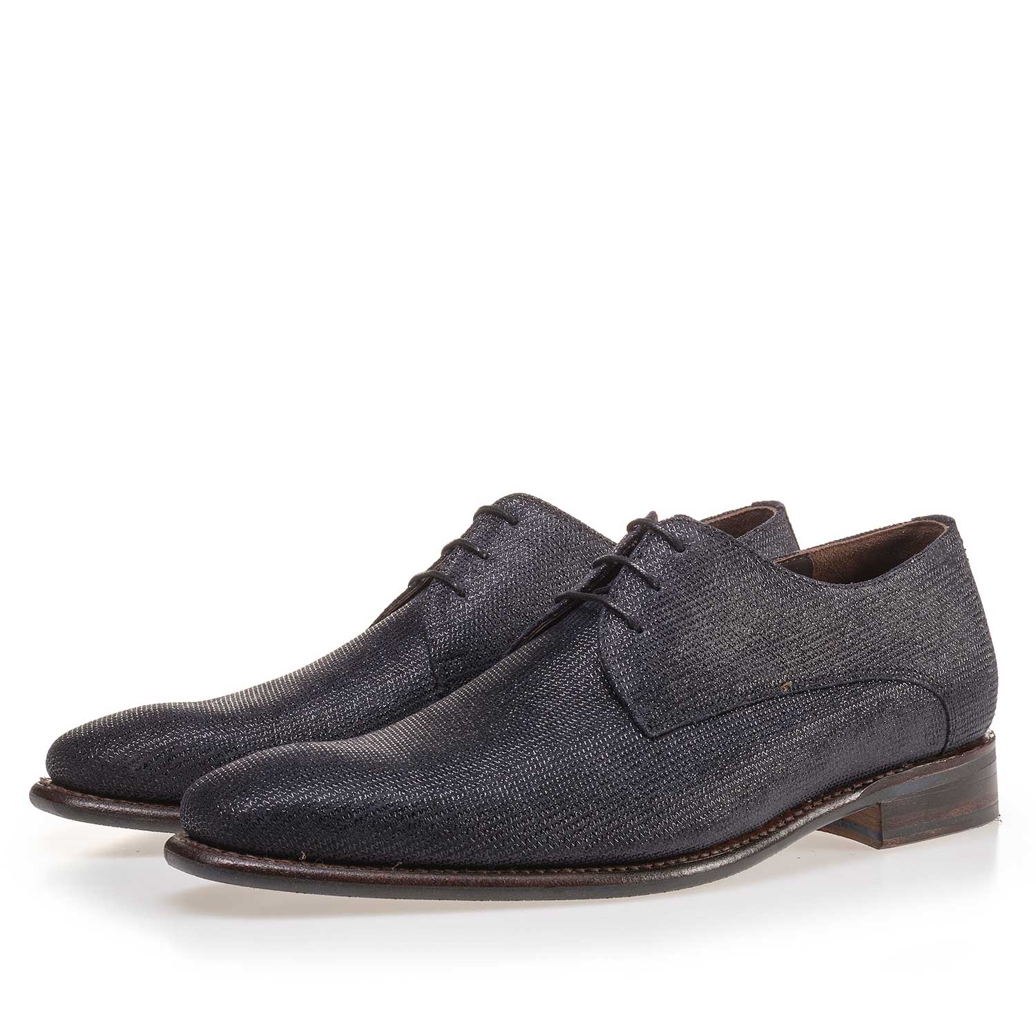 14859/01 - Blue, patterned suede leather lace shoe 14859/01 - Blue, patterned suede leather lace shoe