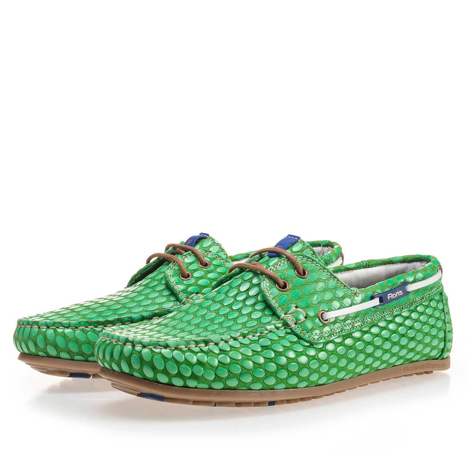 15055/00 - Green, printed leather boat shoe 15055/00 - Green, printed leather boat shoe