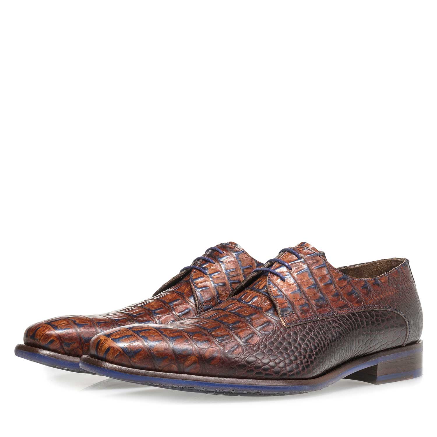 18159/04 - Cognac-coloured leather lace shoe with croco print 18159/04 - Cognac-coloured leather lace shoe with croco print