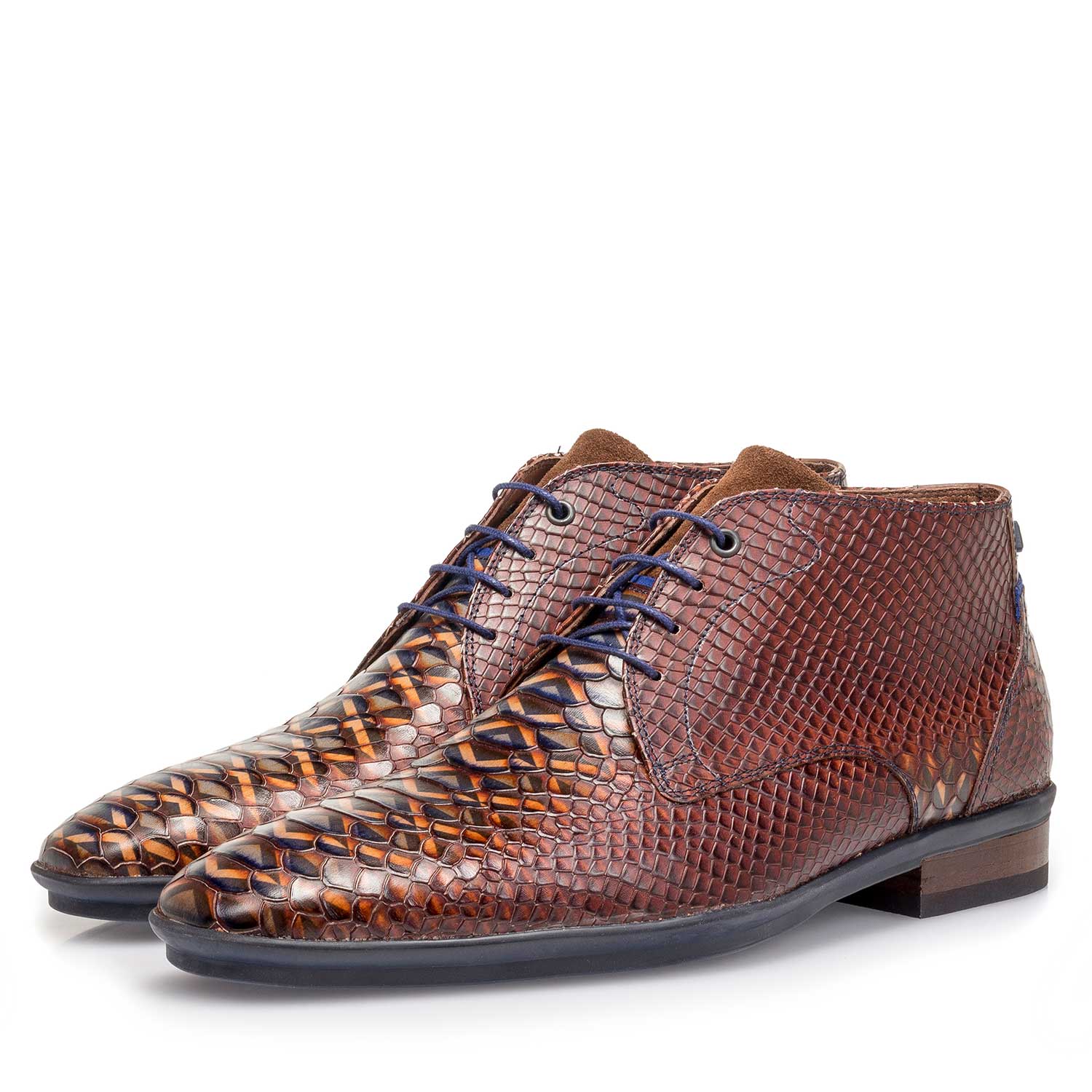 10475/03 - Cognac-coloured calf leather lace shoe with snake print 10475/03 - Cognac-coloured calf leather lace shoe with snake print