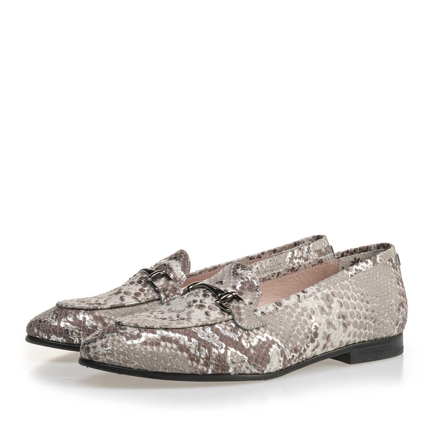 85231/01 - Taupe-coloured leather loafer with snake print 85231/01 - Taupe-coloured leather loafer with snake print