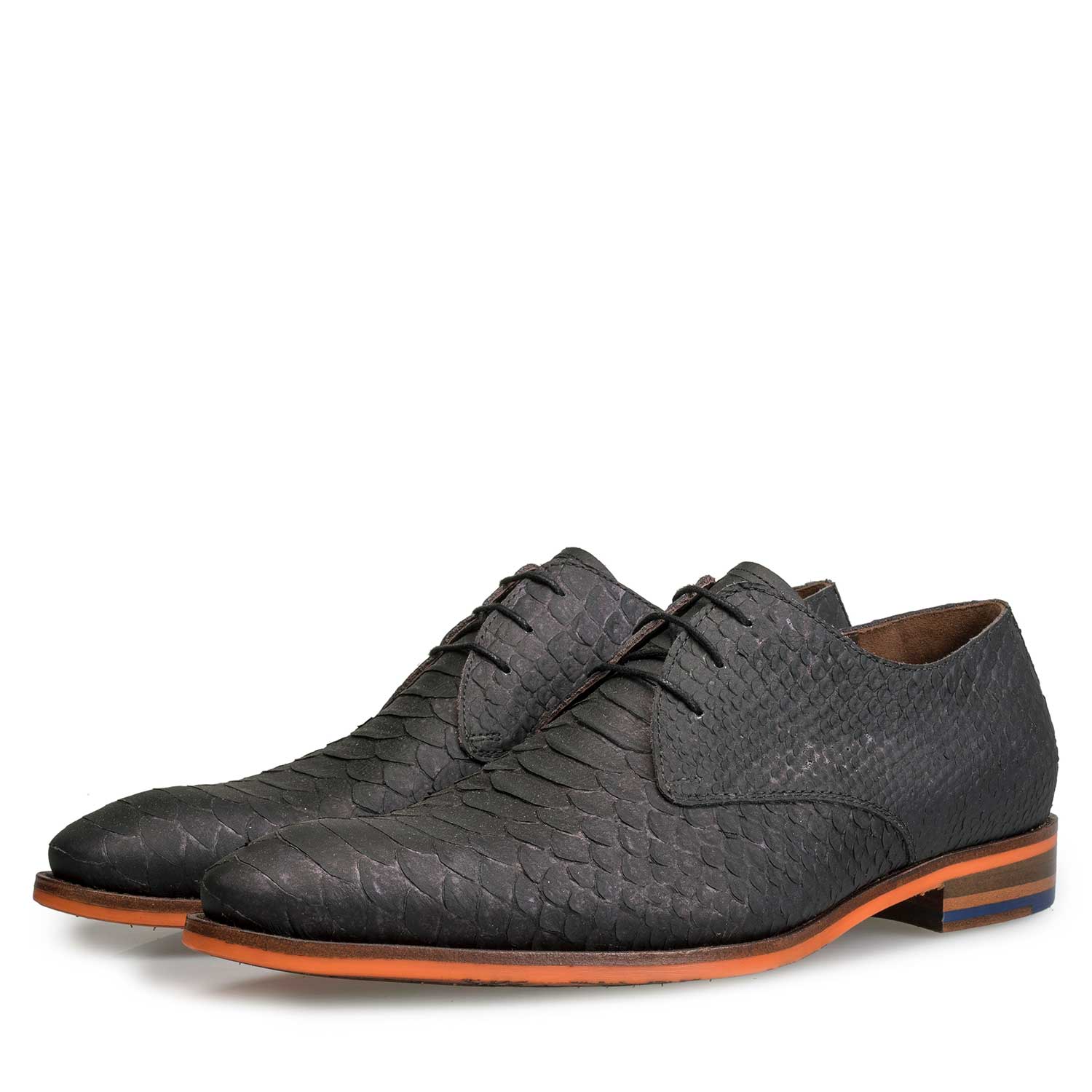 18077/02 - Grey calf leather lace shoe with snake print 18077/02 - Grey calf leather lace shoe with snake print