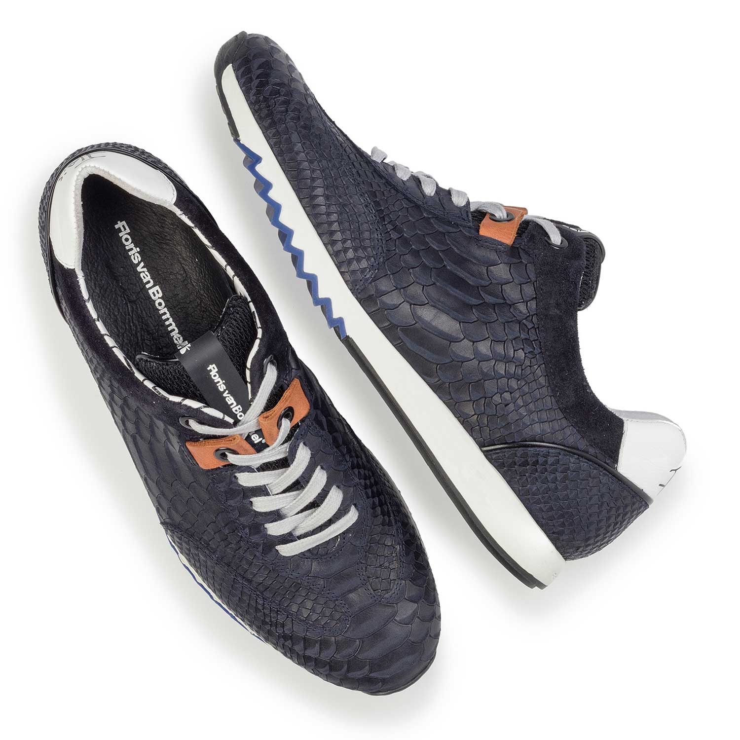16219/04 - Dark blue leather sneaker finished with a snake print 16219/04 - Dark blue leather sneaker finished with a snake print