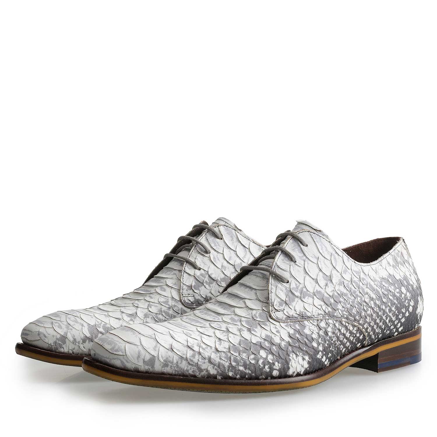 14109/02 - Grey leather lace shoe with snake print 14109/02 - Grey leather lace shoe with snake print