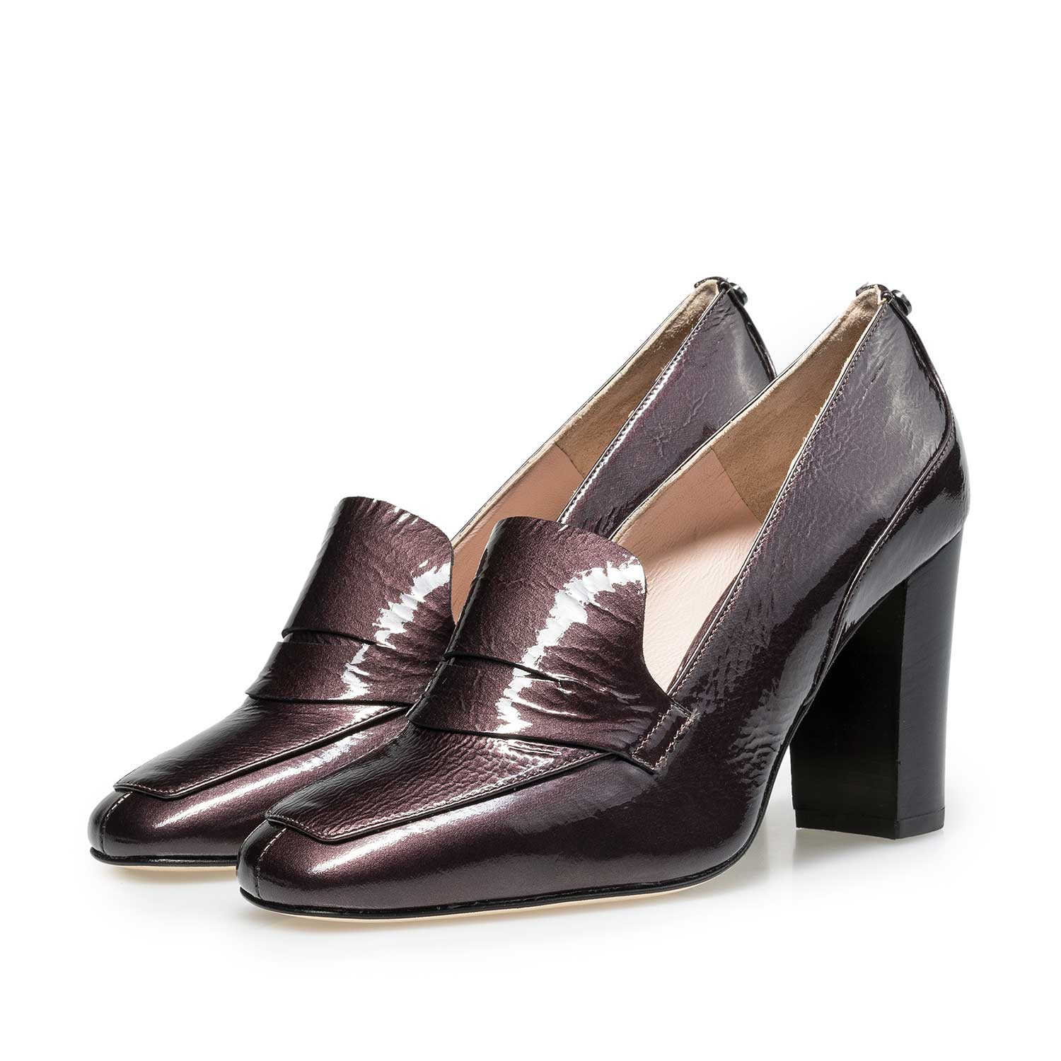 85505/02 - Burgundy red/taupe-coloured patent leather high heel with wrinkle effect 85505/02 - Burgundy red/taupe-coloured patent leather high heel with wrinkle effect