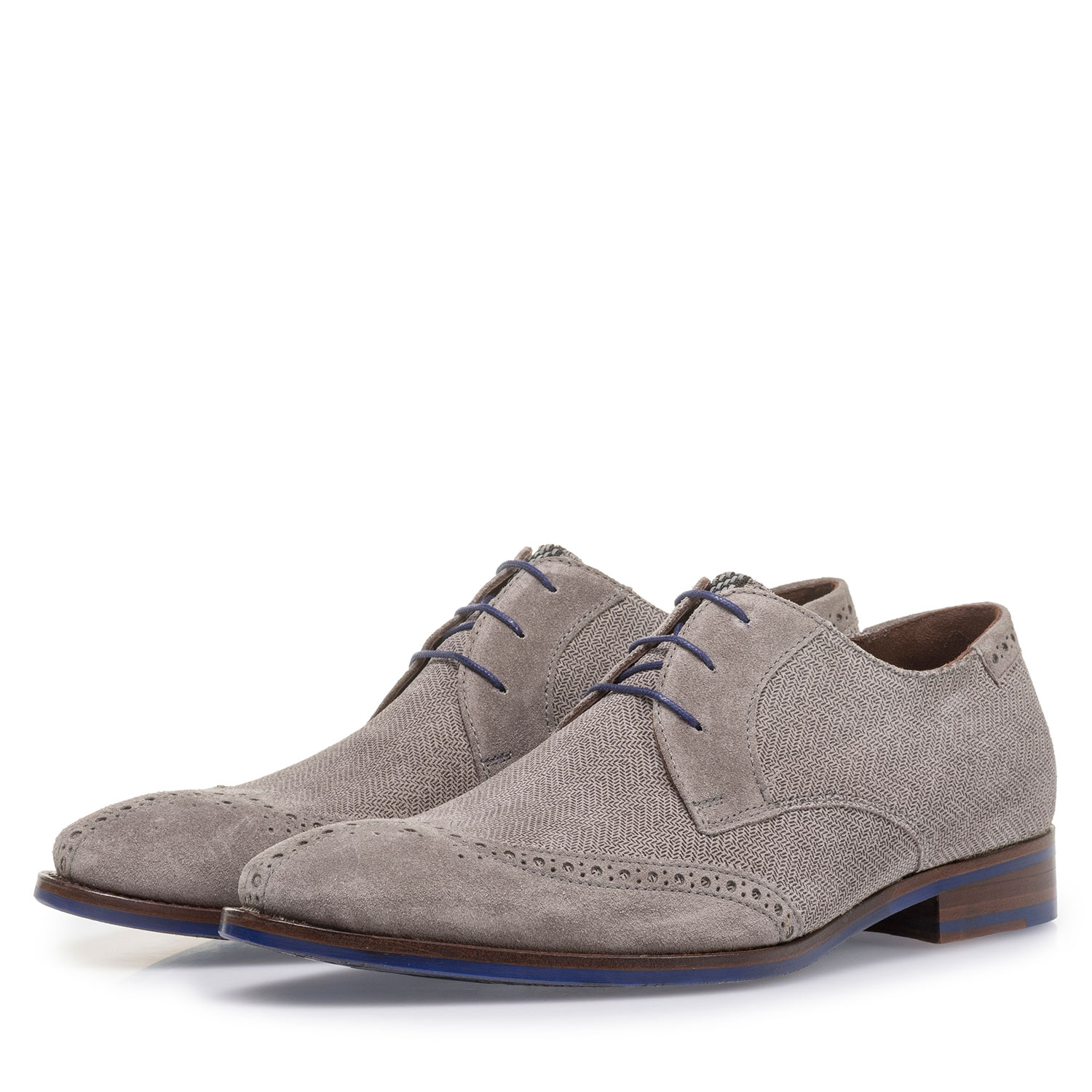 17122/02 - Light grey suede leather lace shoe with print 17122/02 - Light grey suede leather lace shoe with print