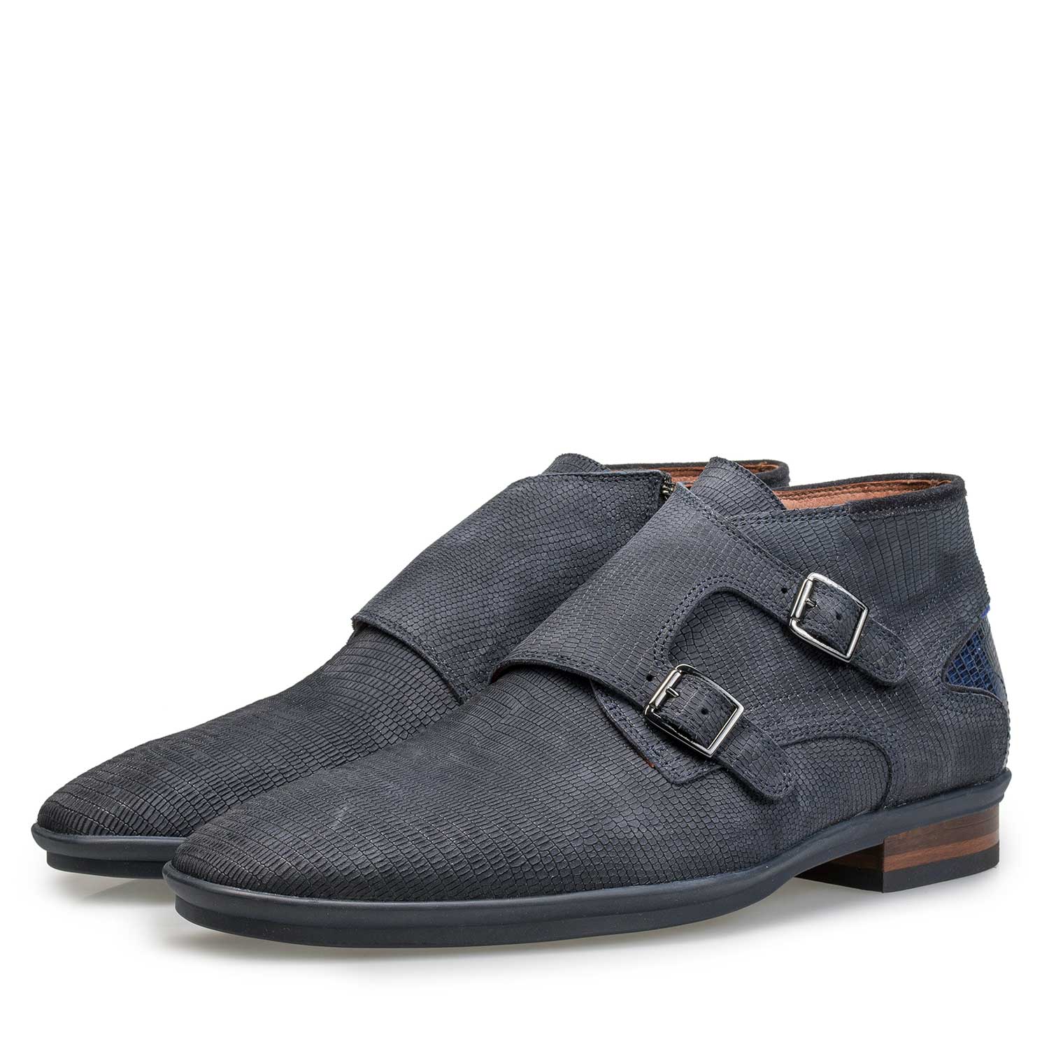 10137/02 - Mid-high blue leather buckled shoe 10137/02 - Mid-high blue leather buckled shoe