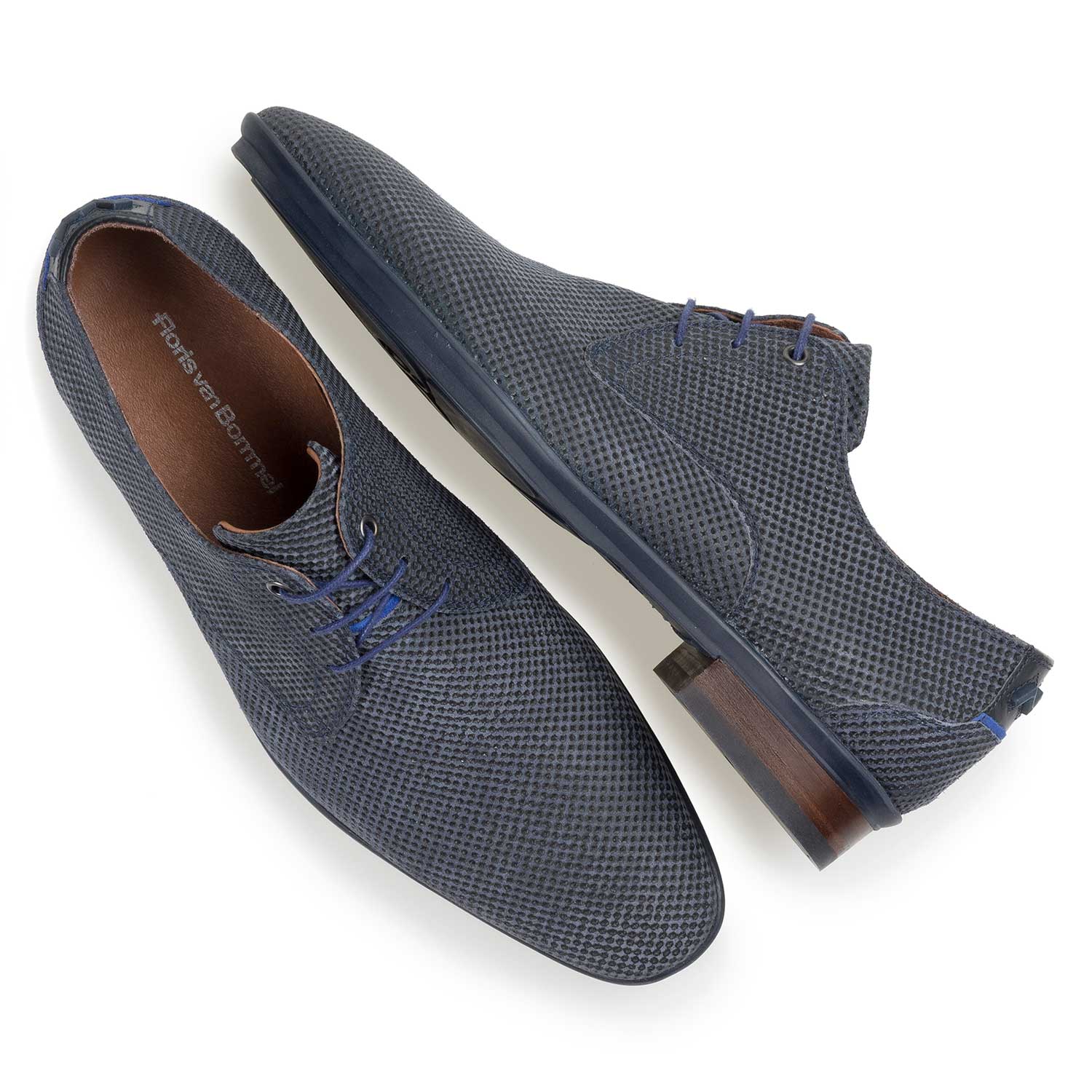 18120/10 - Dark blue suede leather lace shoe with a print 18120/10 - Dark blue suede leather lace shoe with a print