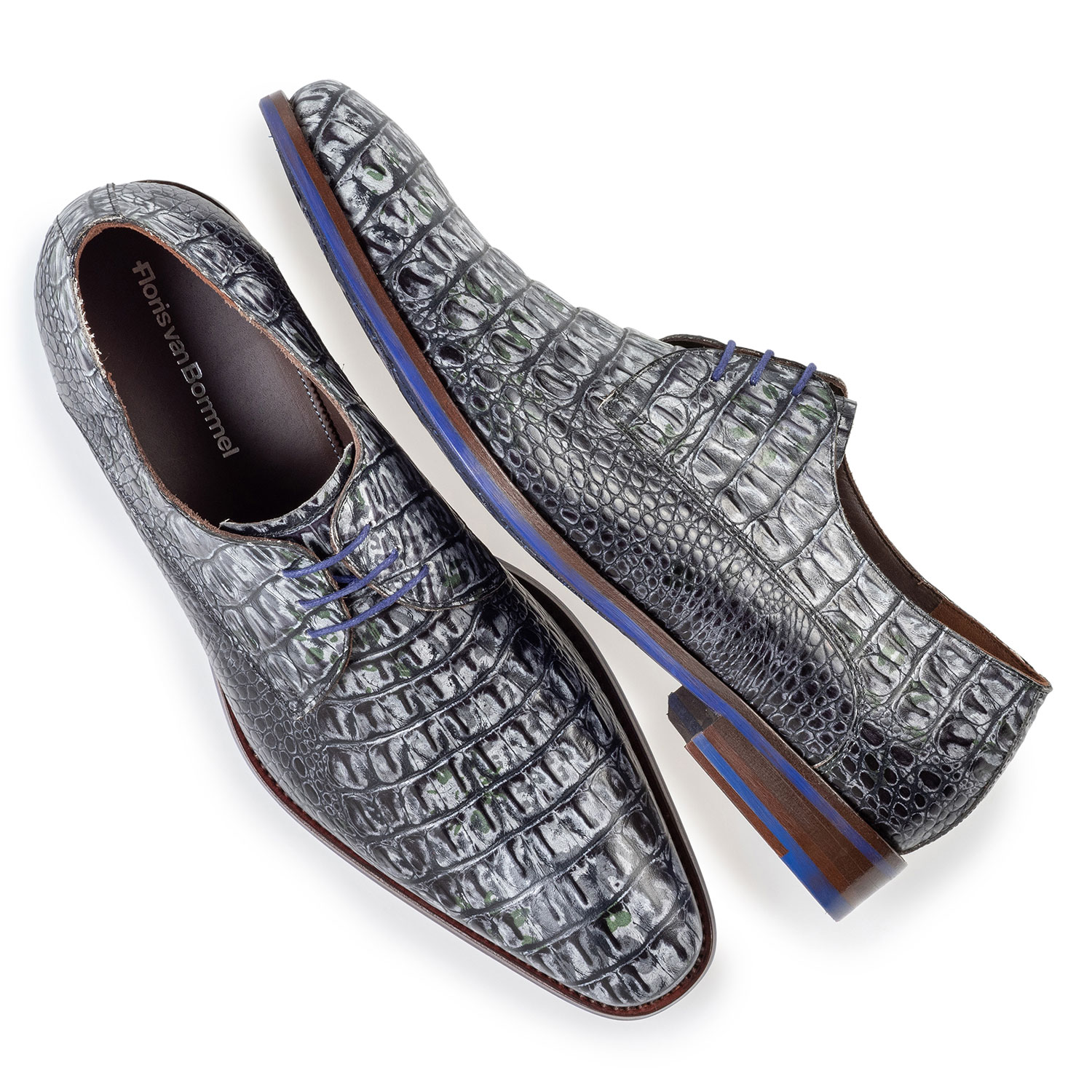 18259/04 - Lace shoe croco print grey 18259/04 - Lace shoe croco print grey