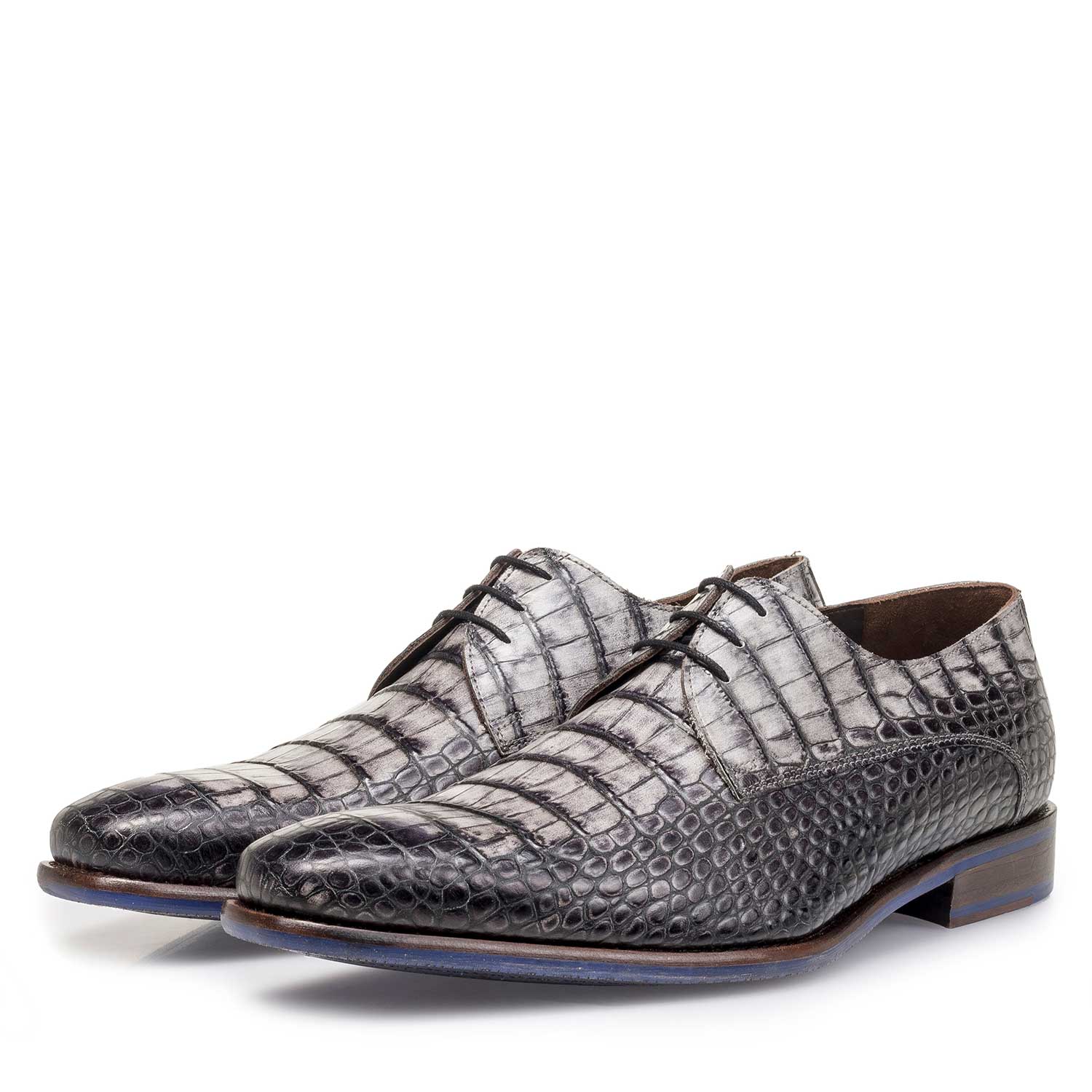 14204/14 - Grey croco print calf leather lace shoe 14204/14 - Grey croco print calf leather lace shoe