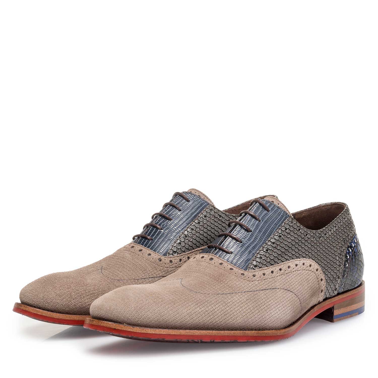 19114/02 - Suede leather lace shoe with pattern taupe 19114/02 - Suede leather lace shoe with pattern taupe