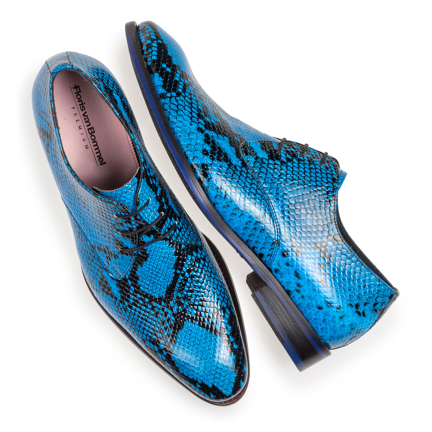 18124/07 - Premium blue lace shoe with snake print 18124/07 - Premium blue lace shoe with snake print