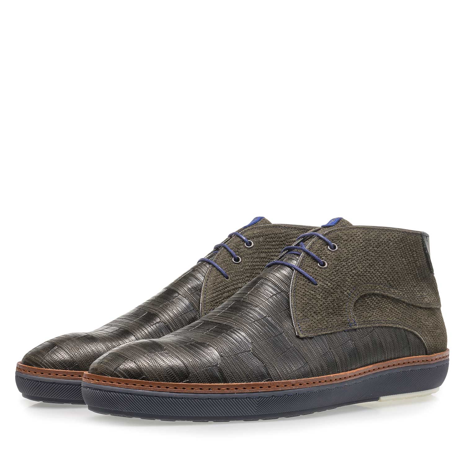 10015/08 - Dark green printed leather lace shoe 10015/08 - Dark green printed leather lace shoe