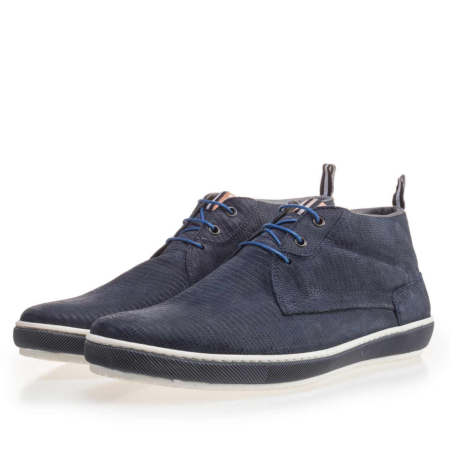 10949/04 - Blue, nubuck leather lace boot with pattern 10949/04 - Blue, nubuck leather lace boot with pattern