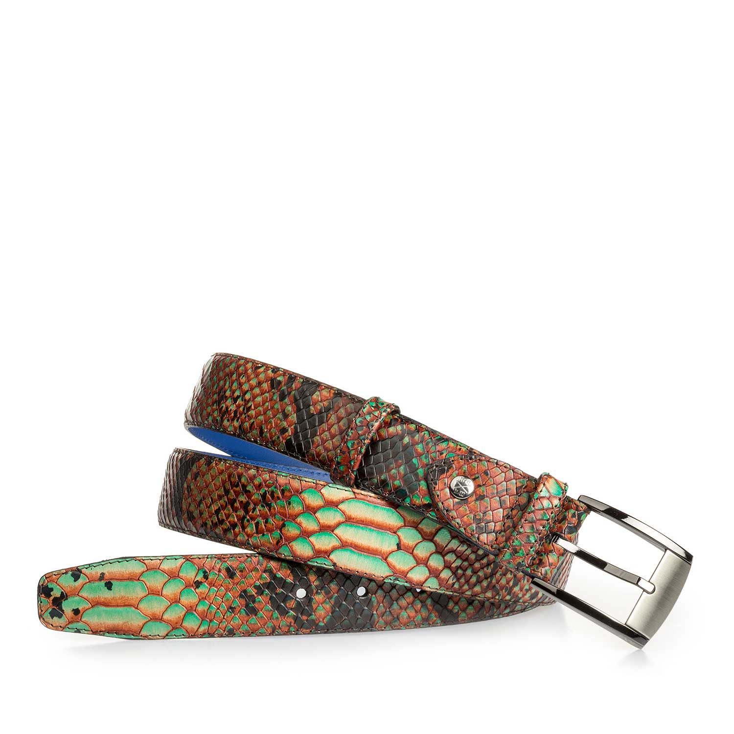 75180/26 - Green leather belt finished with a snake print 75180/26 - Green leather belt finished with a snake print