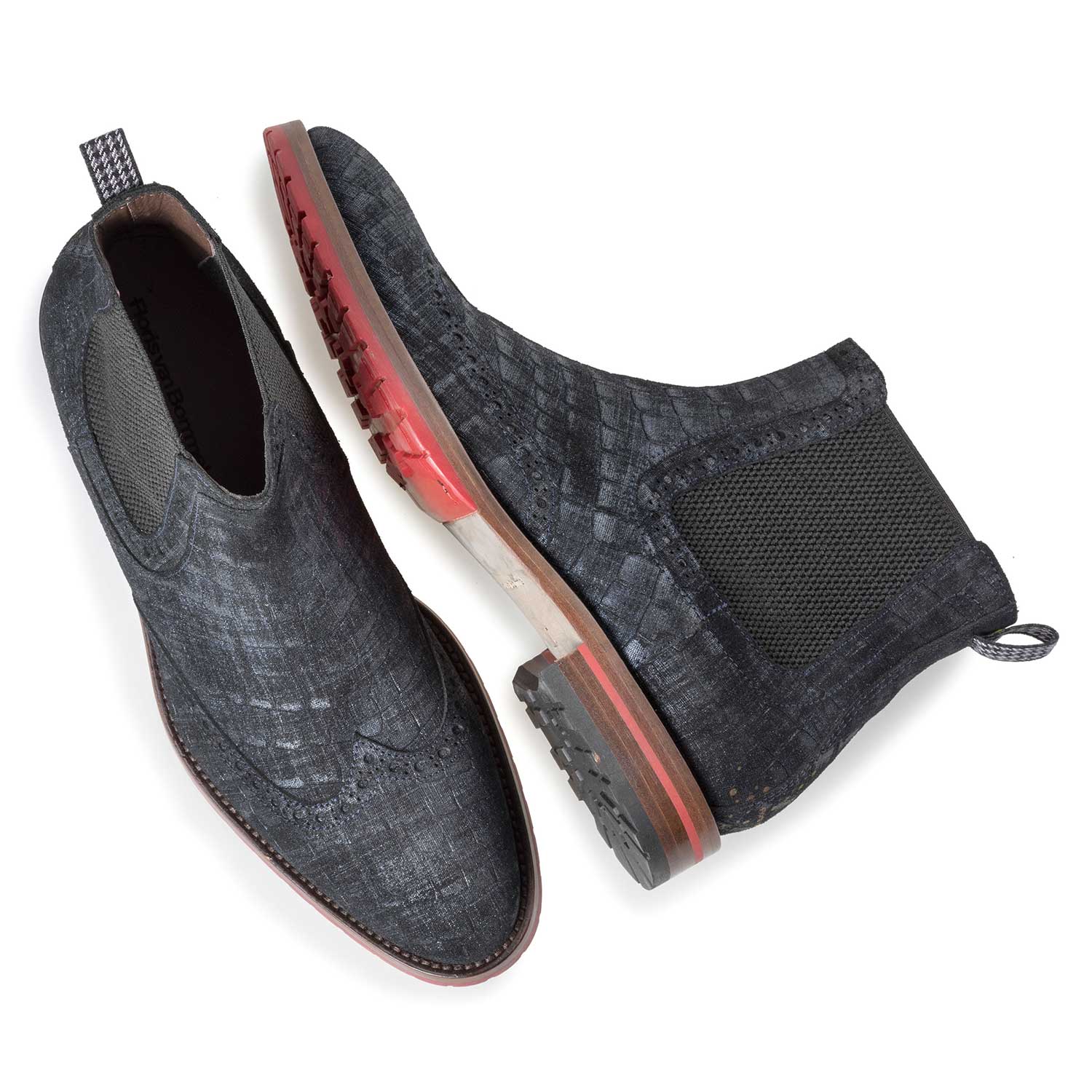 10329/08 - Blue suede Chelsea boot with check pattern 10329/08 - Blue suede Chelsea boot with check pattern