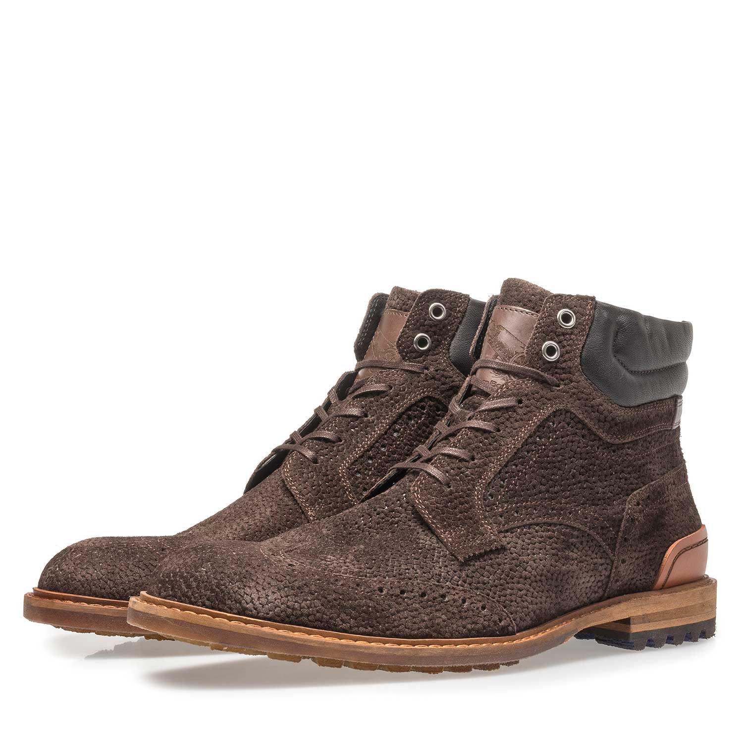 10816/07 - Dark brown suede lace boot with print 10816/07 - Dark brown suede lace boot with print