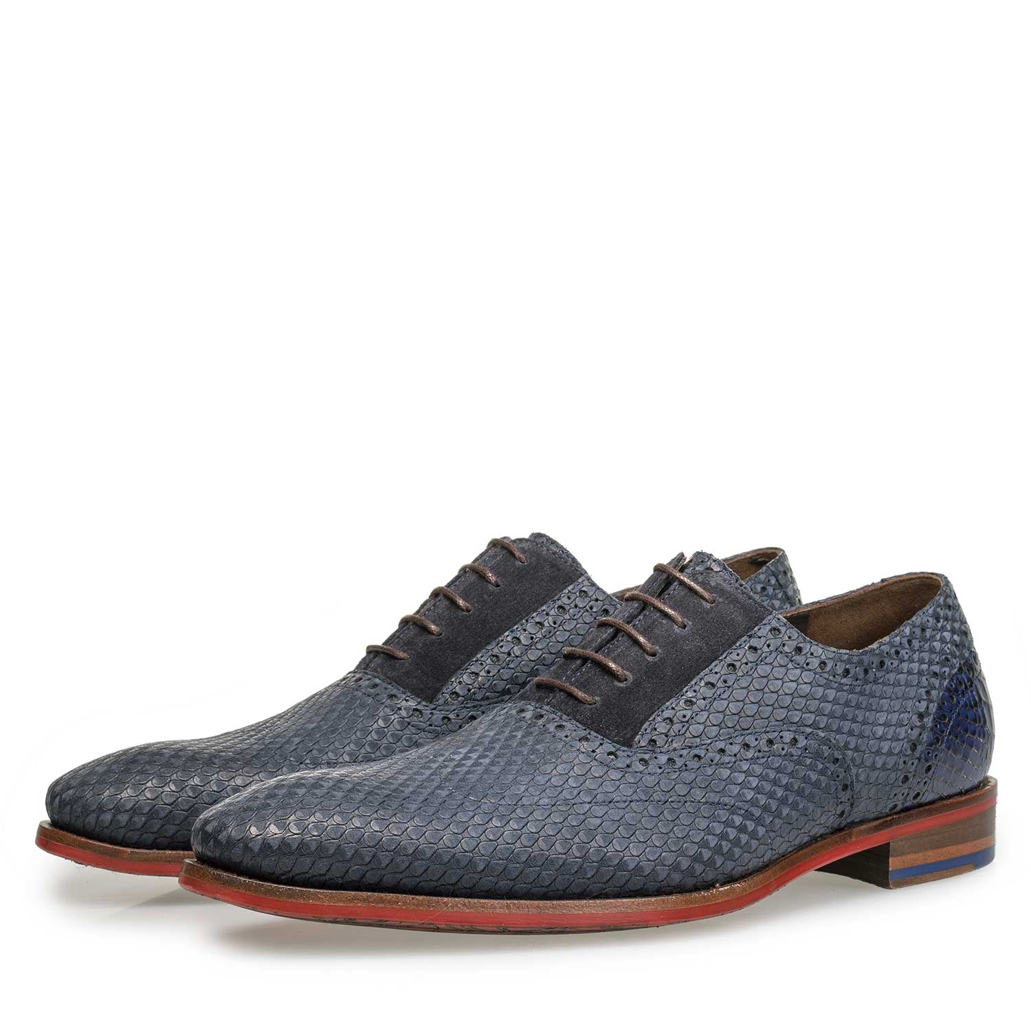 19119/01 - Blue nubuck leather lace shoe with snake print 19119/01 - Blue nubuck leather lace shoe with snake print