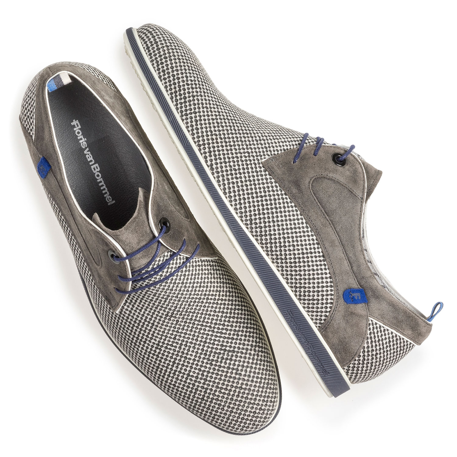 18201/12 - Grey suede leather lace shoe with print 18201/12 - Grey suede leather lace shoe with print