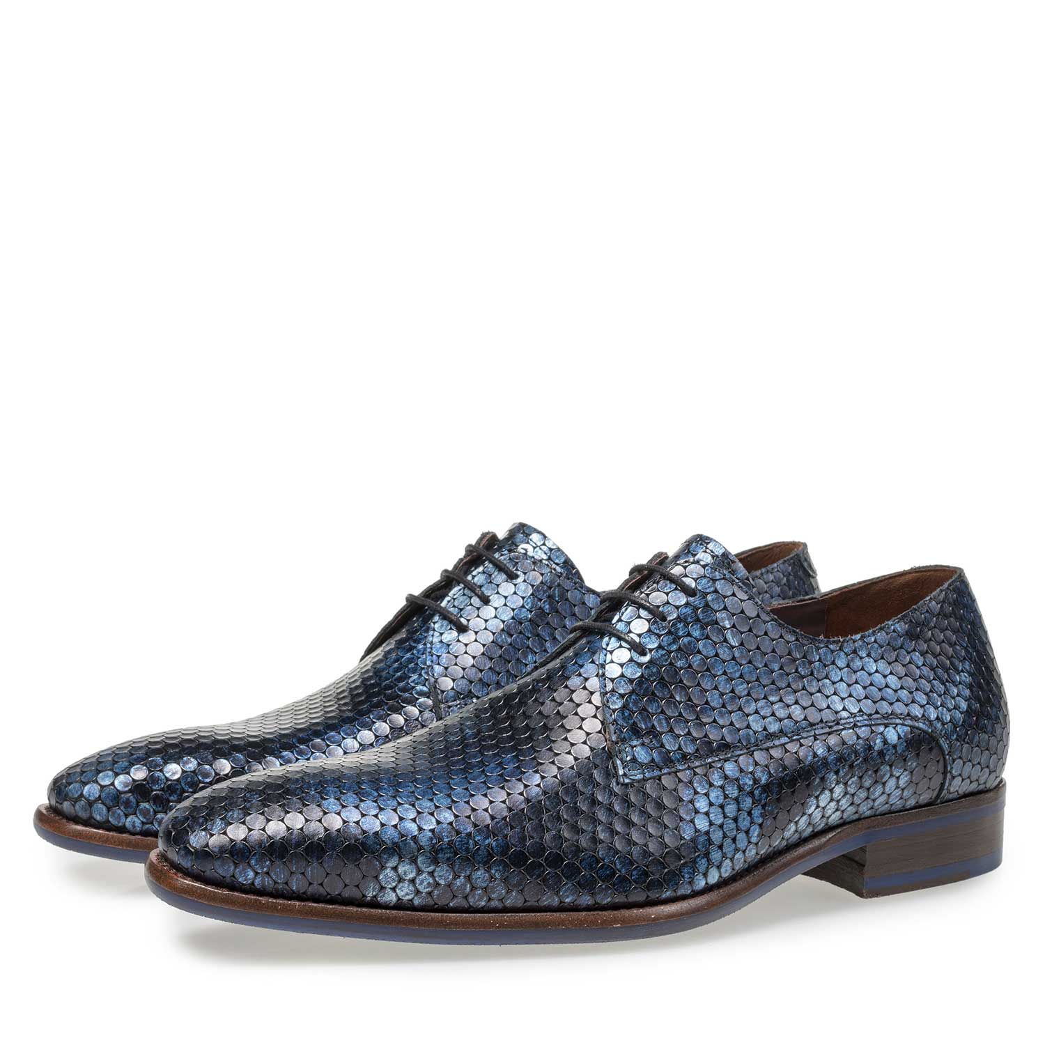 18080/04 - Blue metallic print leather lace shoe 18080/04 - Blue metallic print leather lace shoe