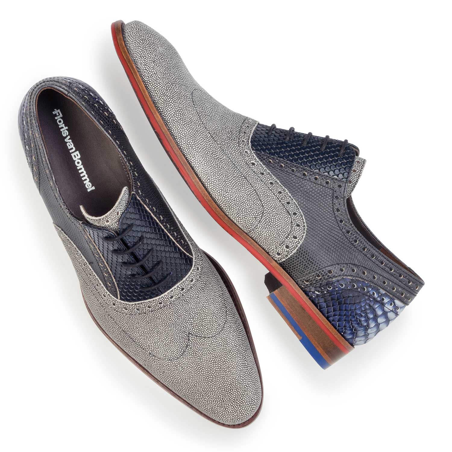 19114/00 - Grey, patterned suede leather lace shoe 19114/00 - Grey, patterned suede leather lace shoe