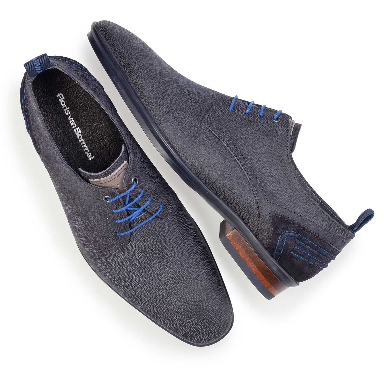 14007/01 - Dark blue patterned lace shoe made of suede leather 14007/01 - Dark blue patterned lace shoe made of suede leather