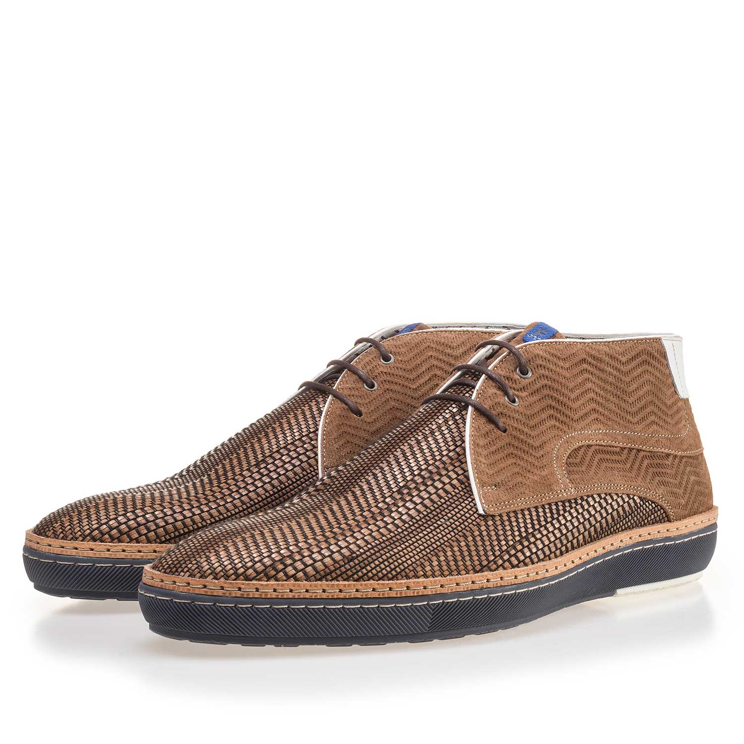 10017/02 - Cognac-coloured braided leather lace boot 10017/02 - Cognac-coloured braided leather lace boot