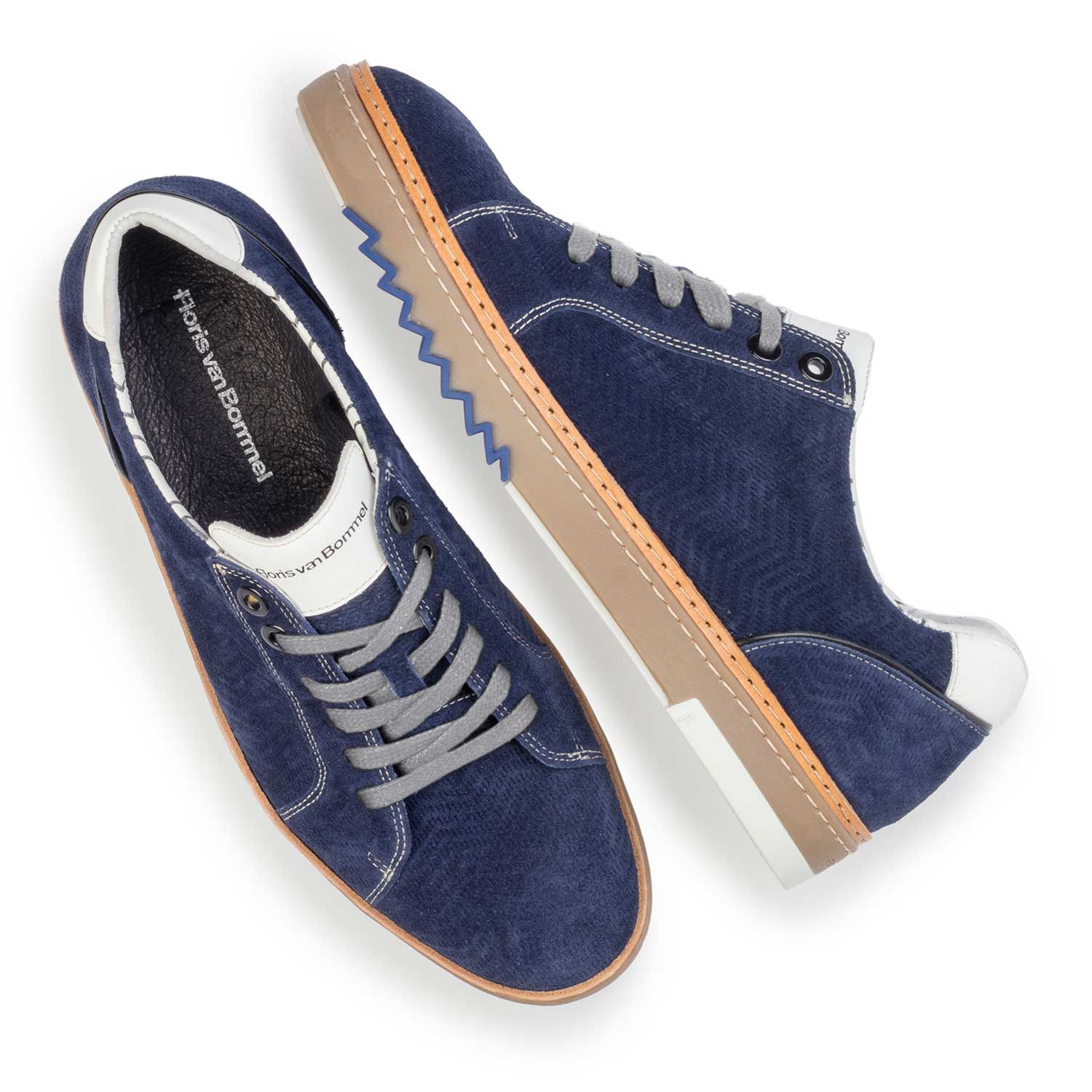 14057/04 - Blue, suede leather sneaker with pattern 14057/04 - Blue, suede leather sneaker with pattern