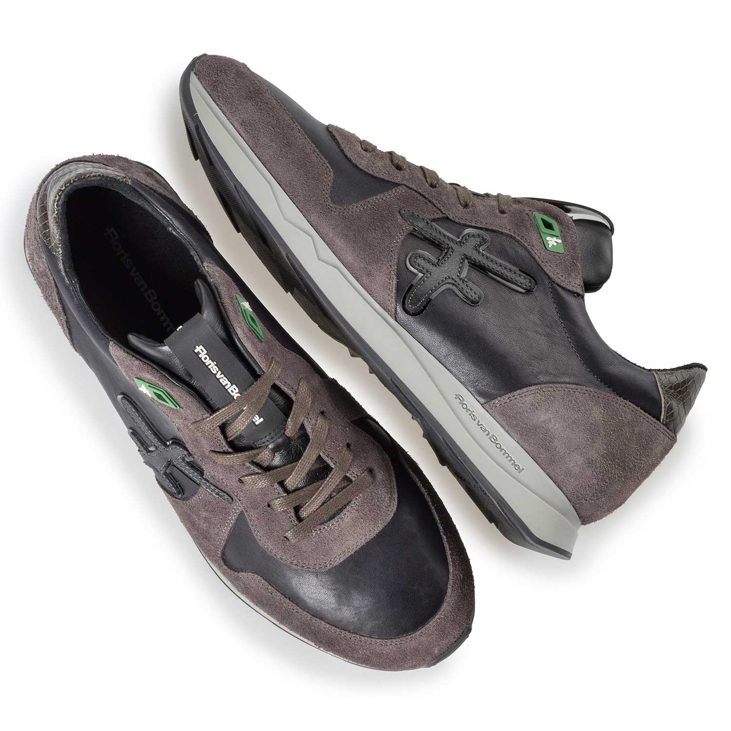 16226/05 - Blue / Grey-brown leather sneaker with F-logo 16226/05 - Blue / Grey-brown leather sneaker with F-logo