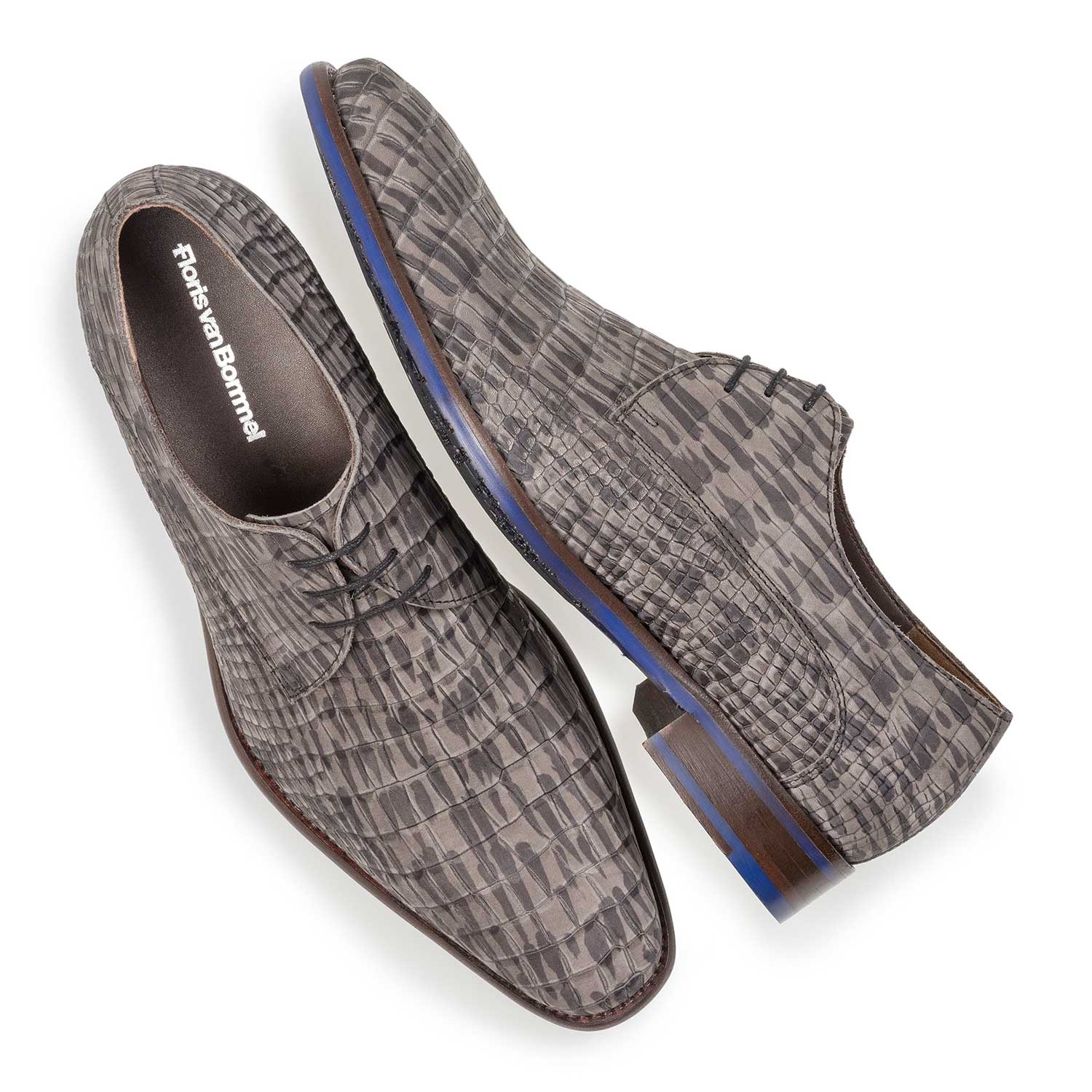 18159/12 - Grey nubuck leather lace shoe with croco print 18159/12 - Grey nubuck leather lace shoe with croco print